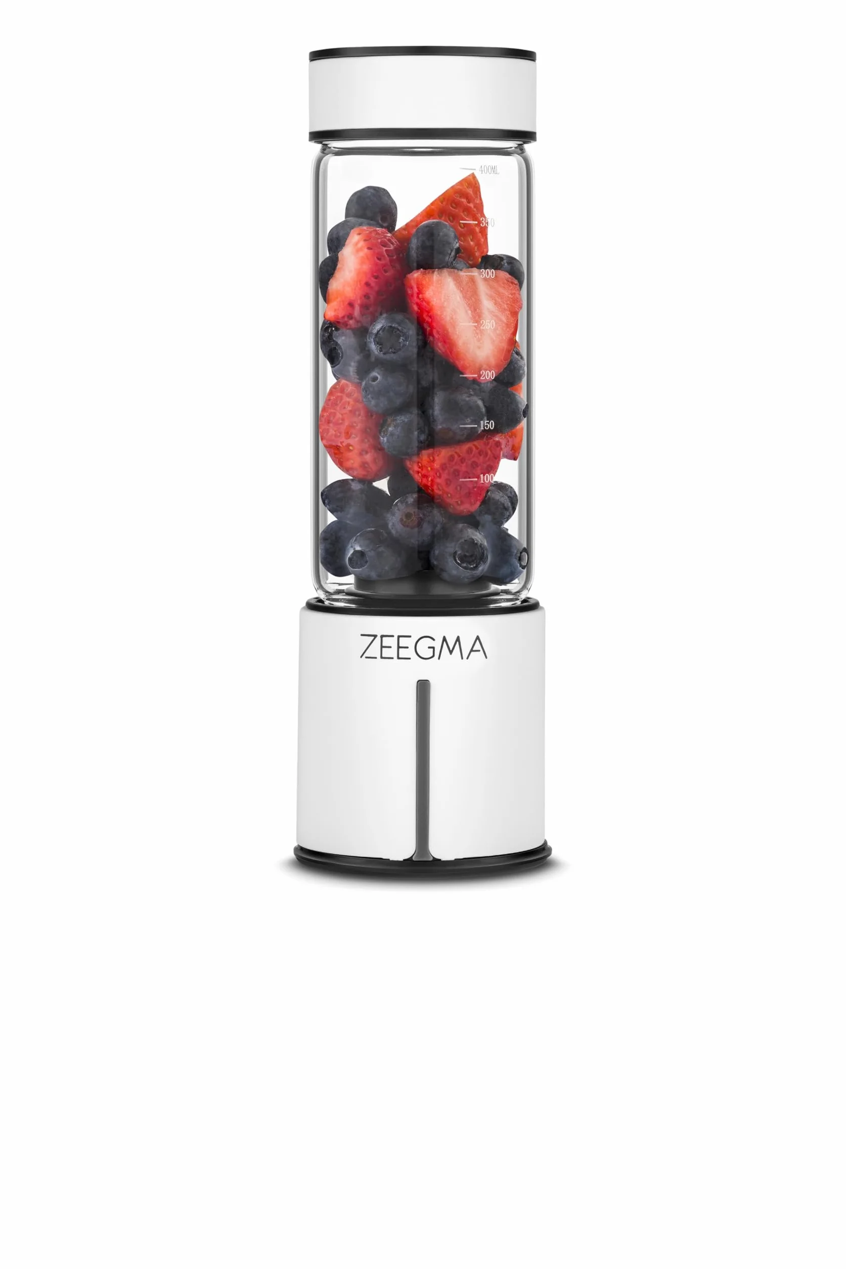 Zeegma Vitamine GO Plus przenośny blender 300 W, do smoothie i shake'ów, pojemność 465 ml, akumulator USB-C i 5000 mAh, 6 ostrzy ze stali nierdzewnej, bez BPA, szkło przyjazne dla środowiska, podwójna