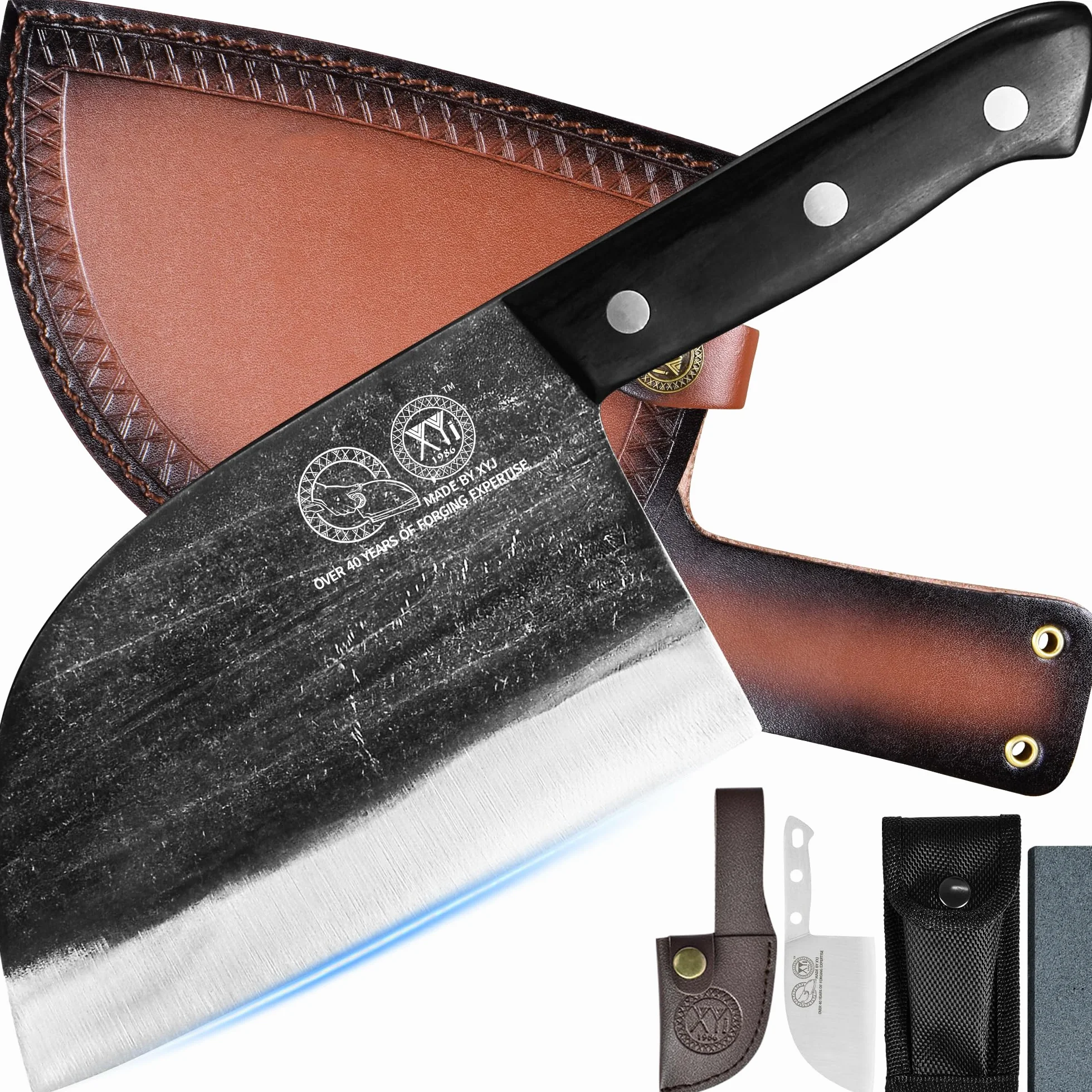 Serbian Chef Knife 6.7 Inch Full Tang Forging Leather Sleeves