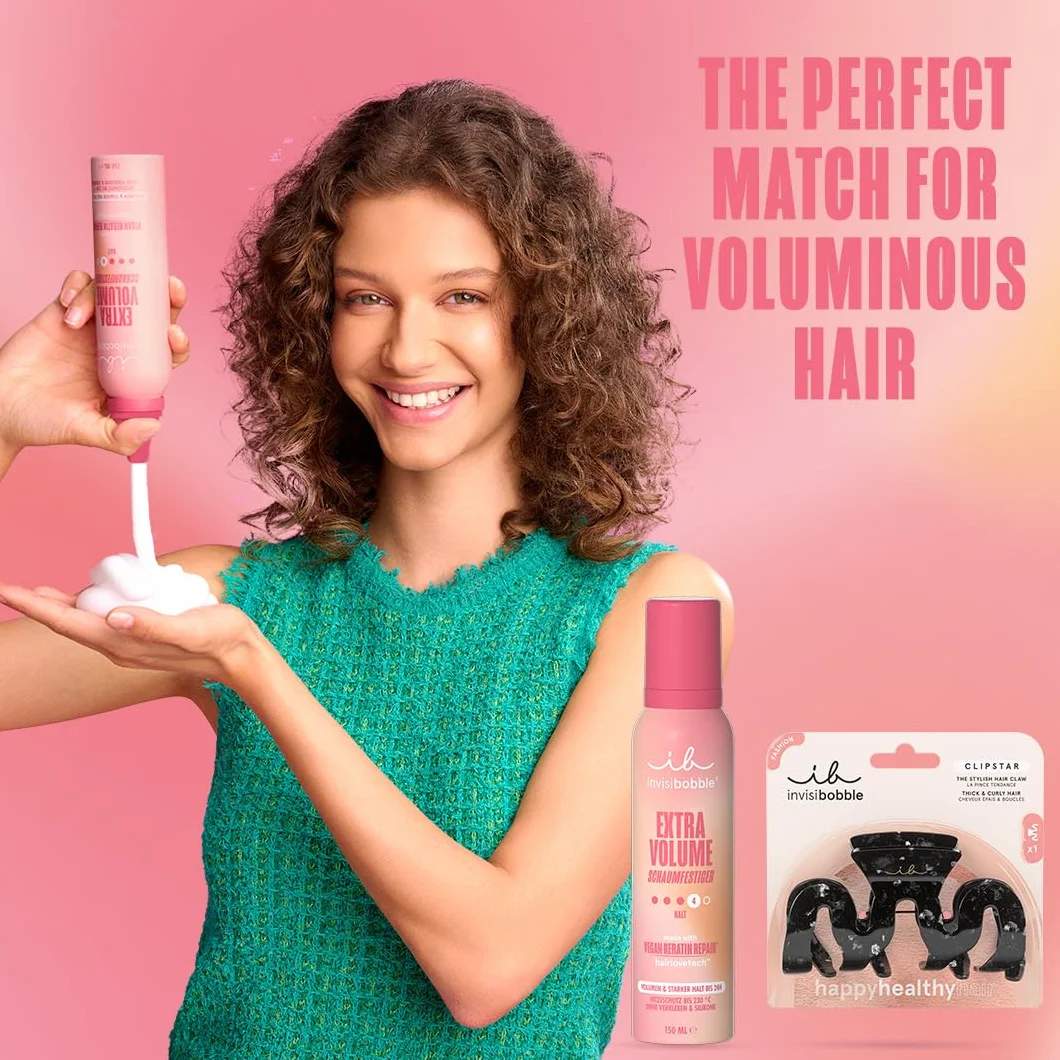 invisibobble Extra Volume pianka wzmacniająca, maksymalna objętość, ochrona przed wysoką temperaturą 230°C, mocne trzymanie przez 24 h, wegańskie, do wszystkich rodzajów włosów, 150 ml