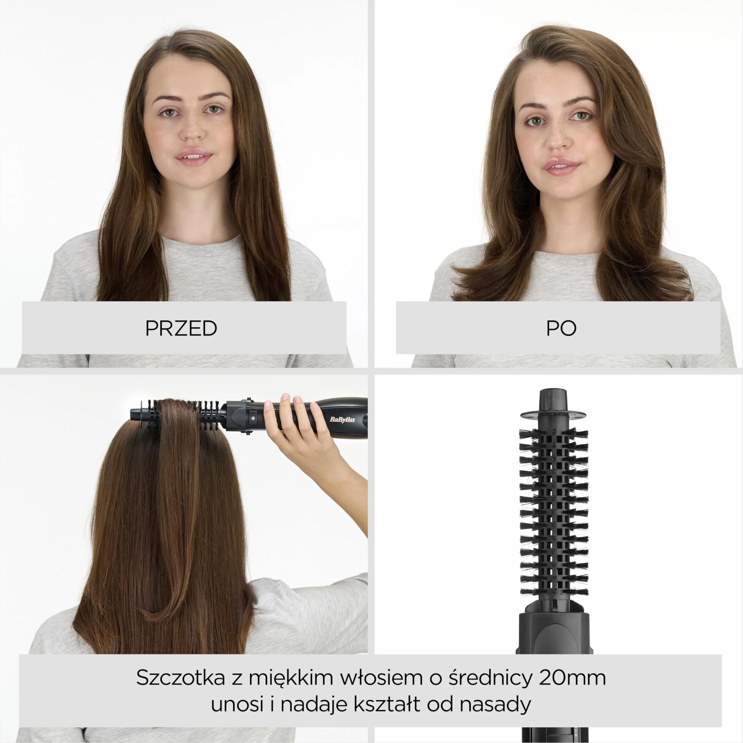 BaByliss Smooth Finish 1200 – Szczotka na Gorące Powietrze 4‑w‑1 do Suszenia, Wygładzania, Modelowania i Nadawania Objętości, Technologia Jonowa & Ceramiczna, 4 Końcówki, 1200W, Czarny/Różowy, AS122E