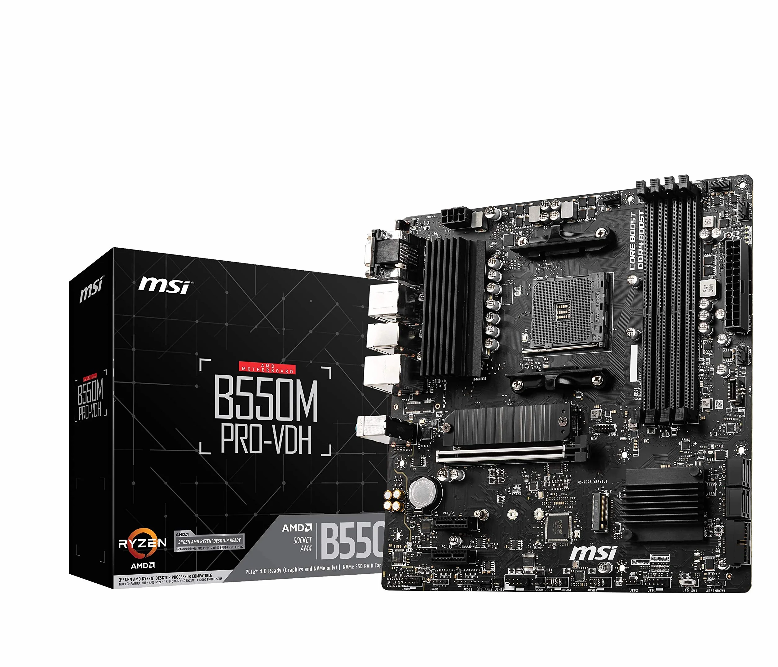 MSI B550M PRO-VDH (MATX Sockel AM4, AMD B550, 4 x DDR4, 1 x PCI Express 3.0 16x)
