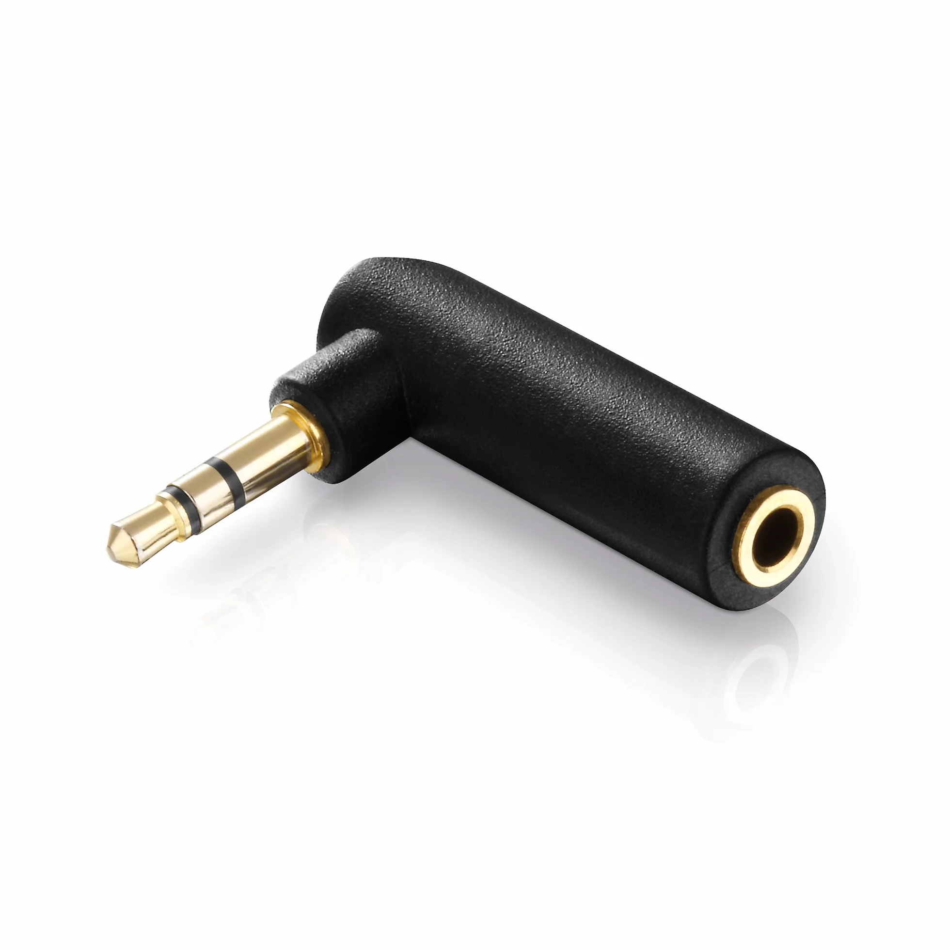 conecto CC20097 adapter kątowy 3,5 mm wtyk typu jack (3-biegunowy) na złącze jack (3-biegunowe), pozłacany, czarny