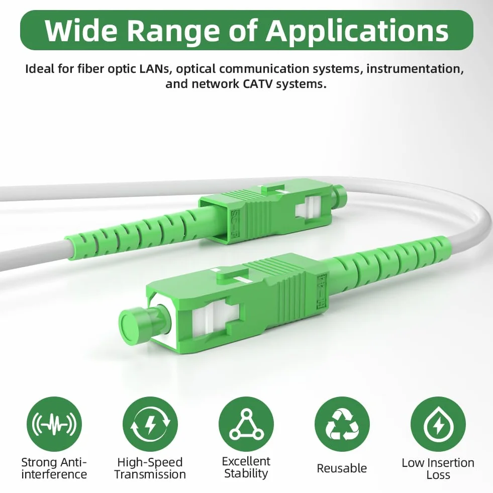 OFFCUP 10 m / 32,8ft kabel światłowodowy SC/APC do SC/APC OS2 Simplex Singlemode 9/125μm LSZH FTTH 3,0 mm Patch kabel światłowodowy kabel ze złączem adaptera