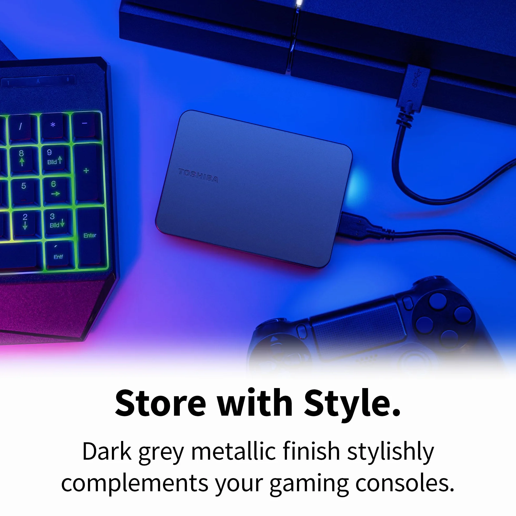 Toshiba Canvio Gaming przenośny zewnętrzny dysk twardy 4 TB, USB 3.2, do Play Station i Xbox, czarny (HDTX240EK3CA)