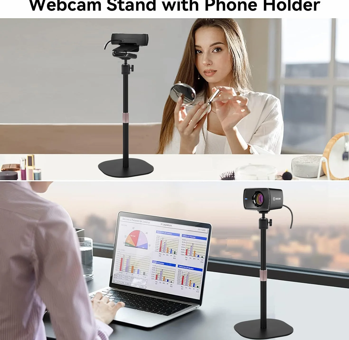 Wytrzymały stojak na kamerę internetową, 45 cm stojak na statyw do kamery internetowej kompatybilny z kamerami internetowymi Razer kiyo Pro, kiyo pro Ultra, kiyo X, kiyo