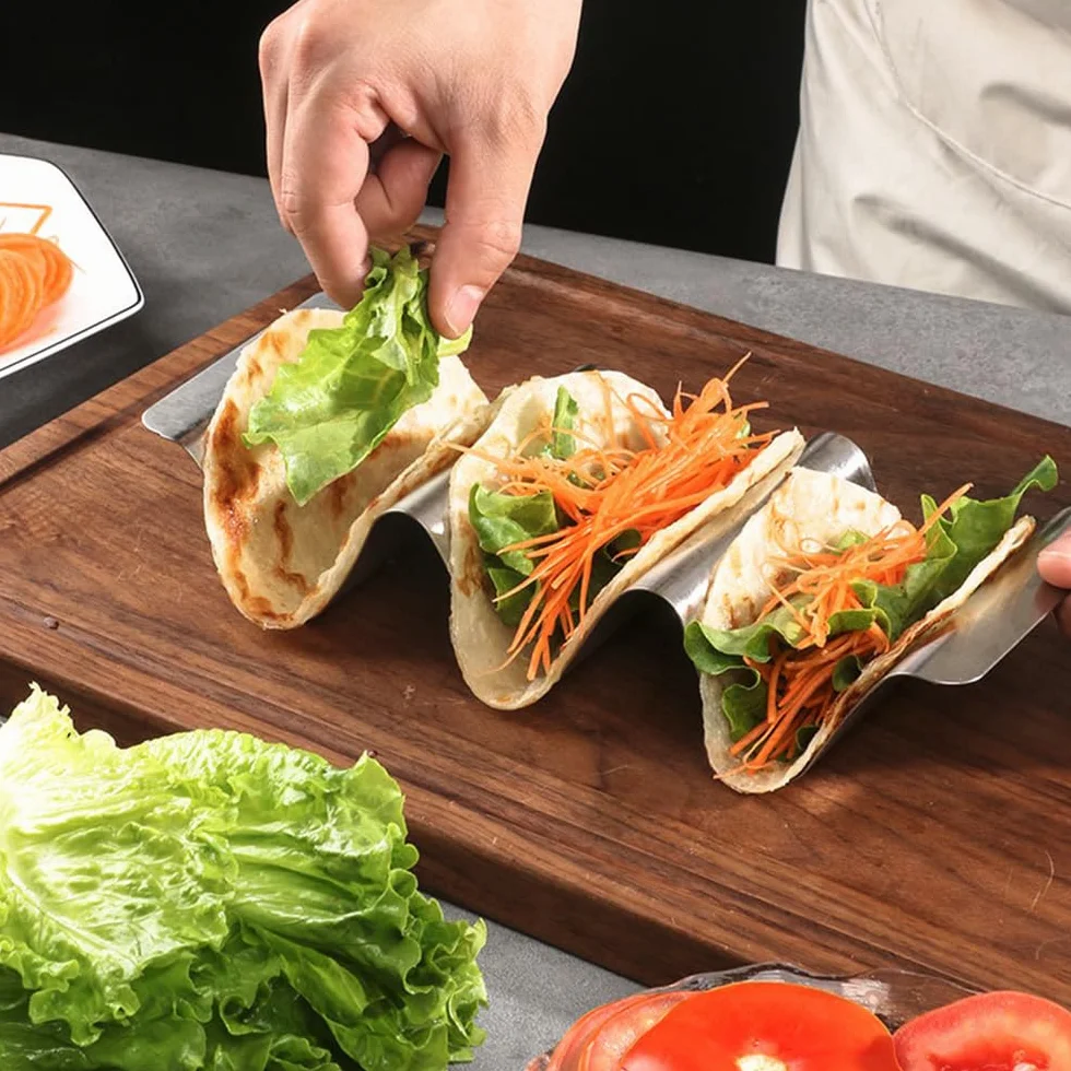 2-częściowy zestaw uchwytów Tacos, uchwyt do taco, uchwyt na taco ze stali nierdzewnej, uchwyt Taco z uchwytami, piekarnik, grill i zmywarka, do przechowywania tacos, chleba i naleśników