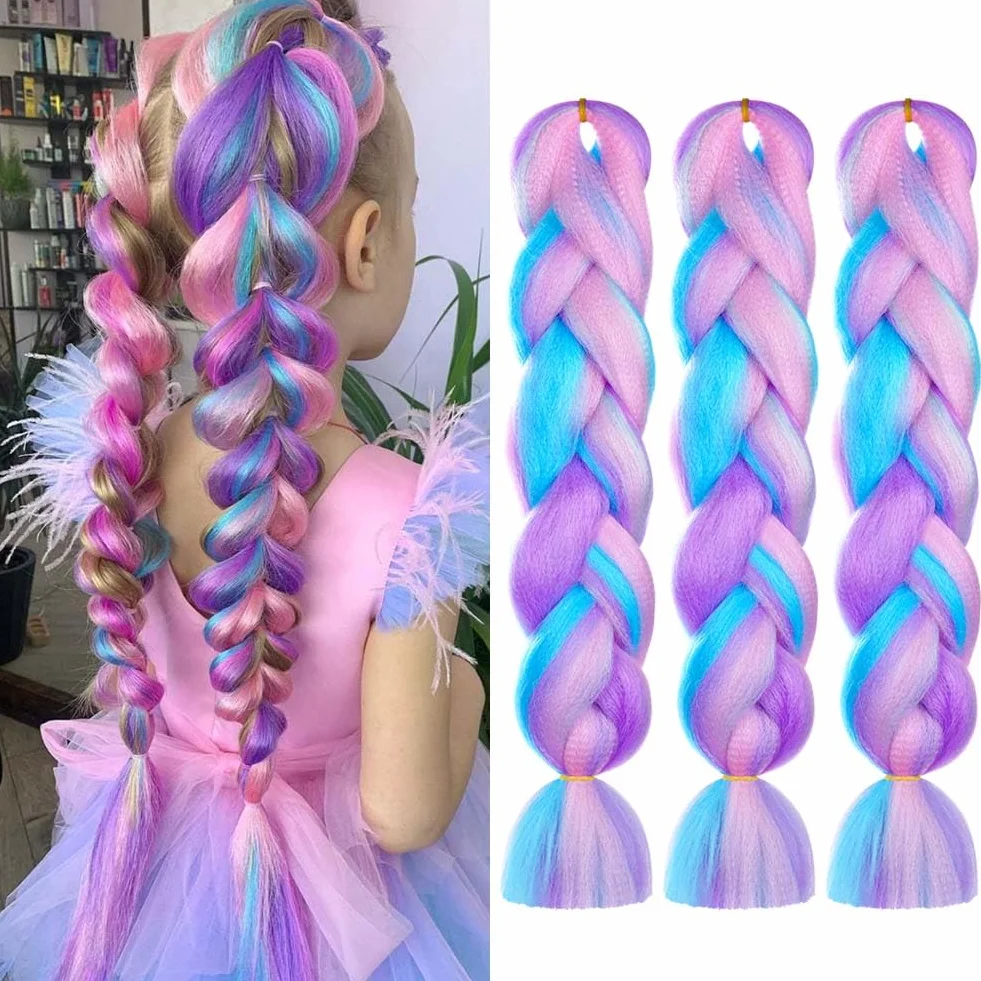 AUYAO Warkocz przedłużenie włosów, 3 szt. Jumbo Braids Meches, przedłużenie włosów z włókna syntetycznego do szydełka, skręcane warkocze (cztery kolory-a)