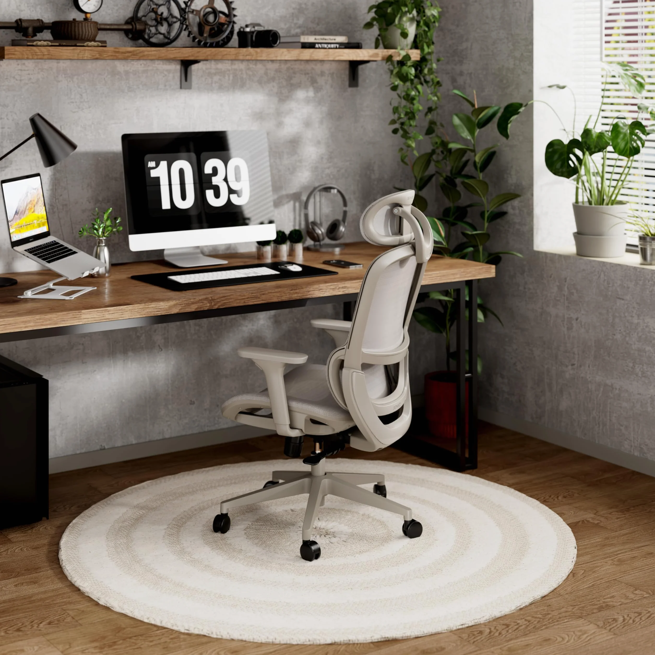 SENSE7 Krzesło Biurowe Ergonomiczne Neyo Fotel Obrotowy z Regulowanymi Podłokietnikami Zagłówek 3D Siatka Mesh Nachylenie 140° Szary