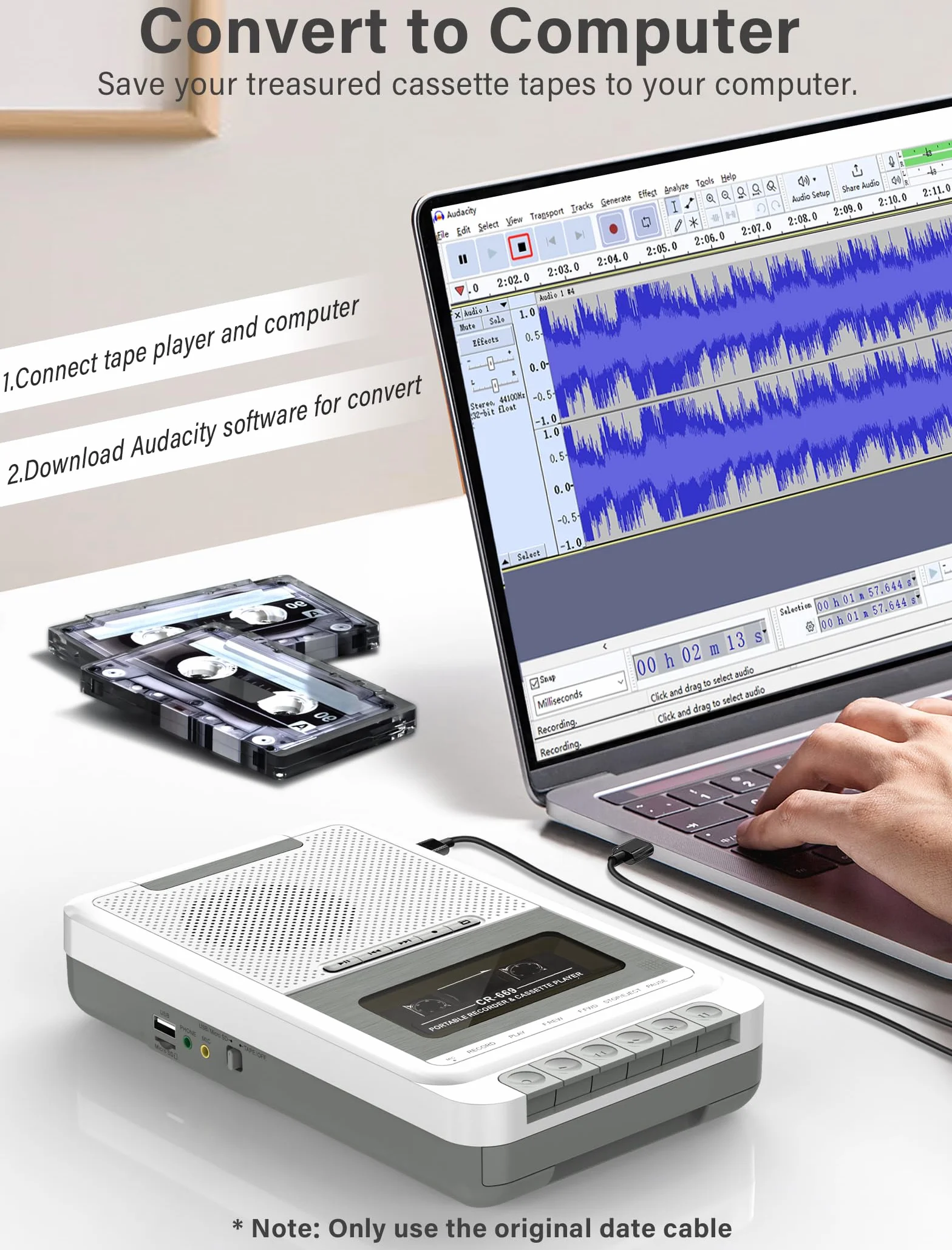 Konwerter magnetofonowy, przenośna kaseta do muzyki MP3 za pomocą dysku U/karty SD lub komputera, nagrywanie na kasety/USB/kartę SD za pomocą mikrofonu, magnetofon kasetowy z gniazdem słuchawkowym