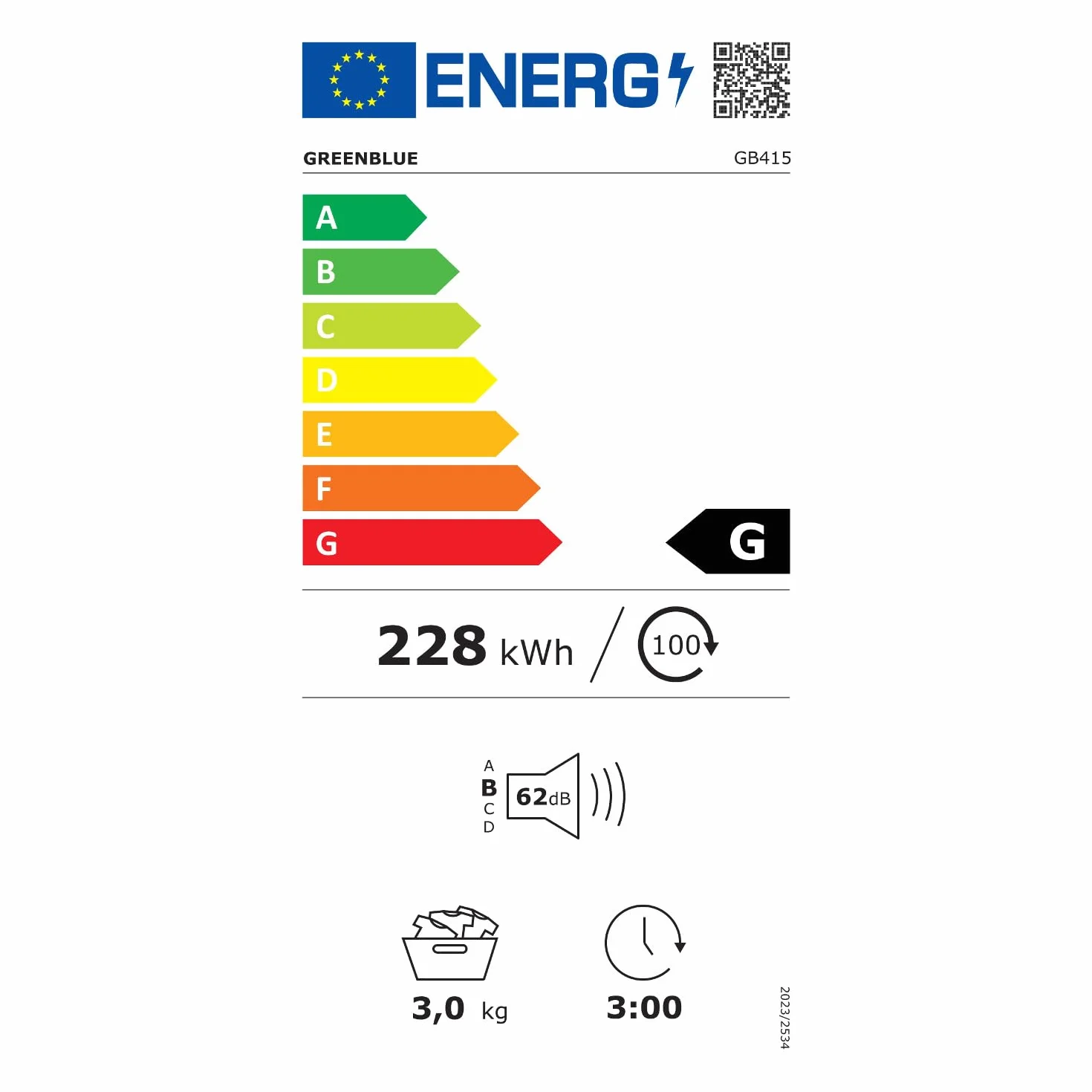 Green Blue GB415 Suszarka Elektryczna Ładowana od Przodu 3 kg Klasa C 830 W 49,5x46x59,5 cm