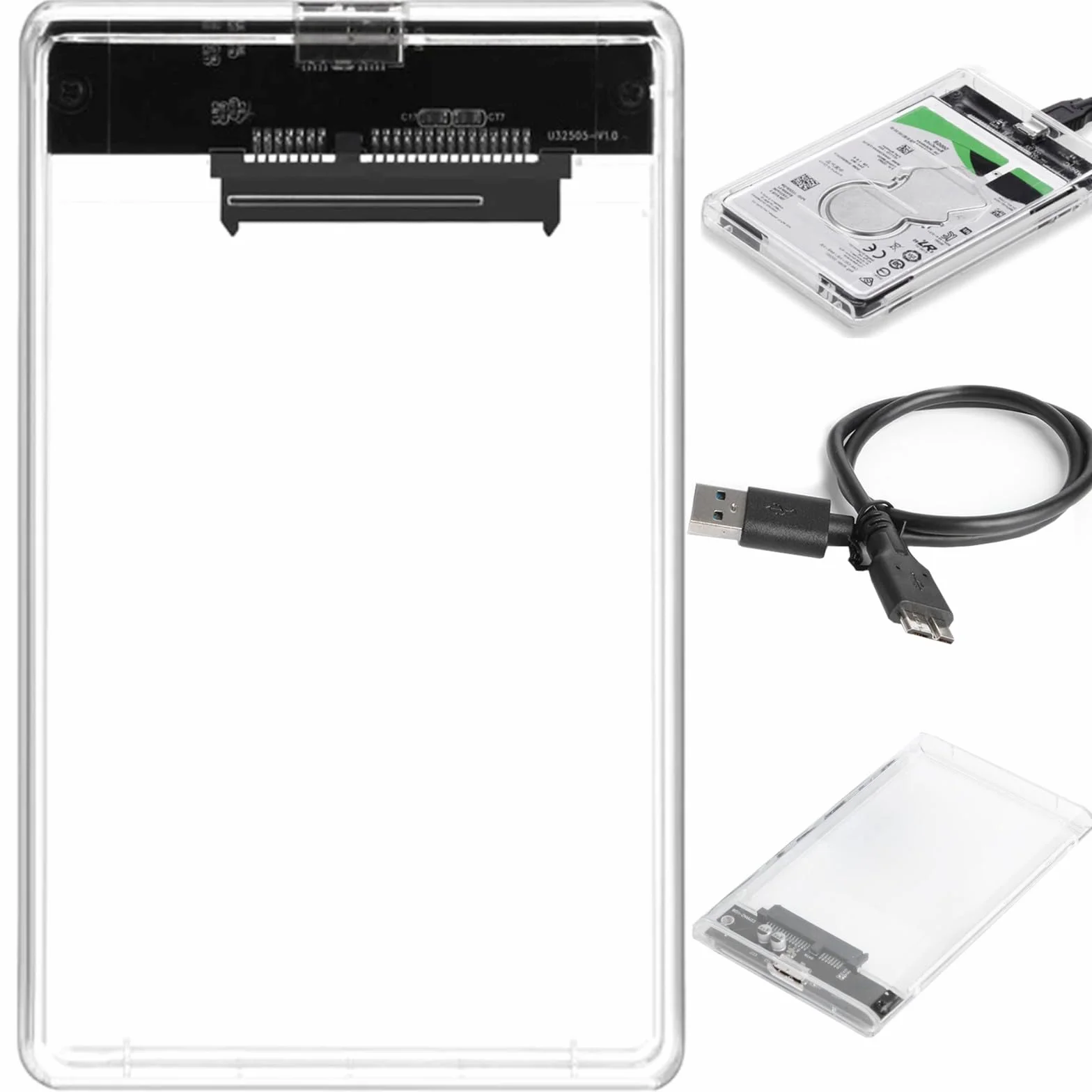 Retoo Obudowa dysku twardego 2,5cala USB 3.0 do SATA SSD z kablem USB, 12 x 7,5cm obudowa zewnętrzna, obudowa dysku twardego z montażem bez użycia narzędzi, obudowa z transferem danych, przezroczysta