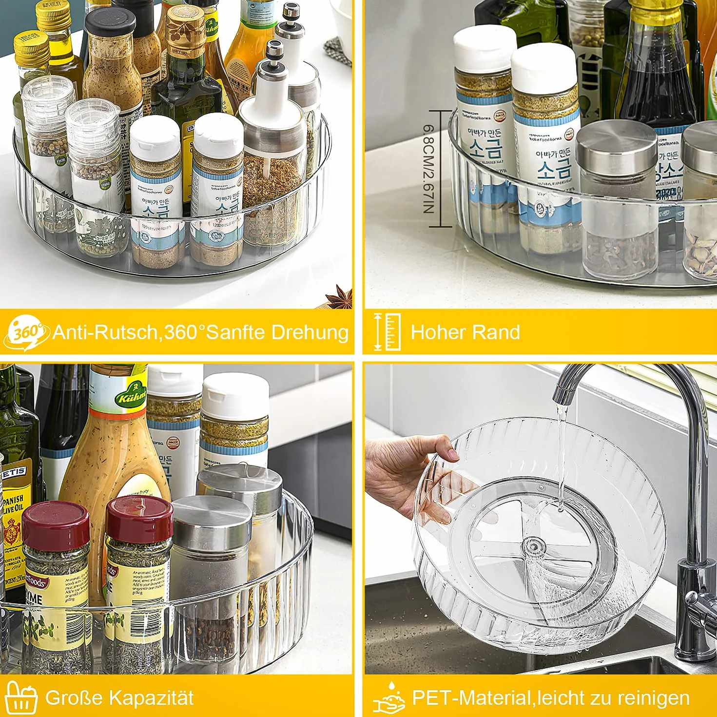 Lazy Susan Organizer kuchenny Obrotowy regał na przyprawy Przeźroczysty 22CM+28CM
