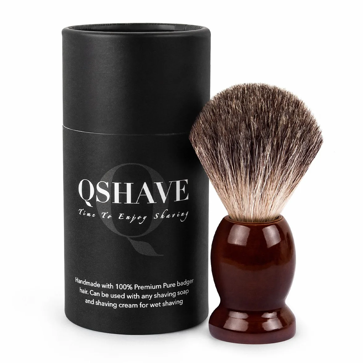 QSHAVE 100% najlepsza oryginalna szczotka do golenia z czystego włosia borsuka ręcznie wykonana. Podstawa z prawdziwego drewna. Idealna do golenia na mokro, maszynka bezpieczeństwa, maszynka do