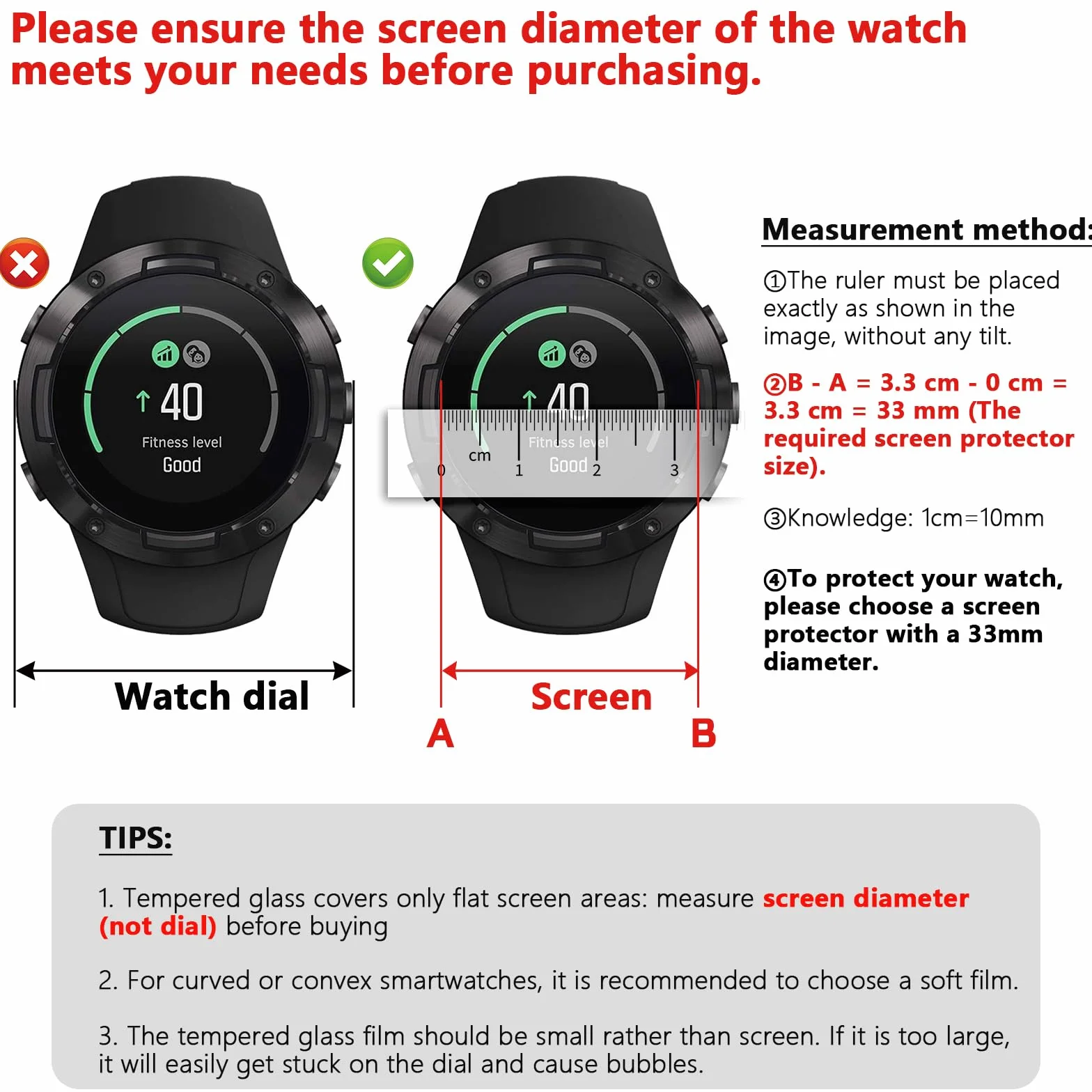 Lusee 3 sztuki szkła hartowanego do smartwatcha (okrągłe, średnica 36 mm), uniwersalna folia ochronna na ekran 9H, przezroczyste HD, odporne na zarysowania, ochrona ekranu, 2,5D
