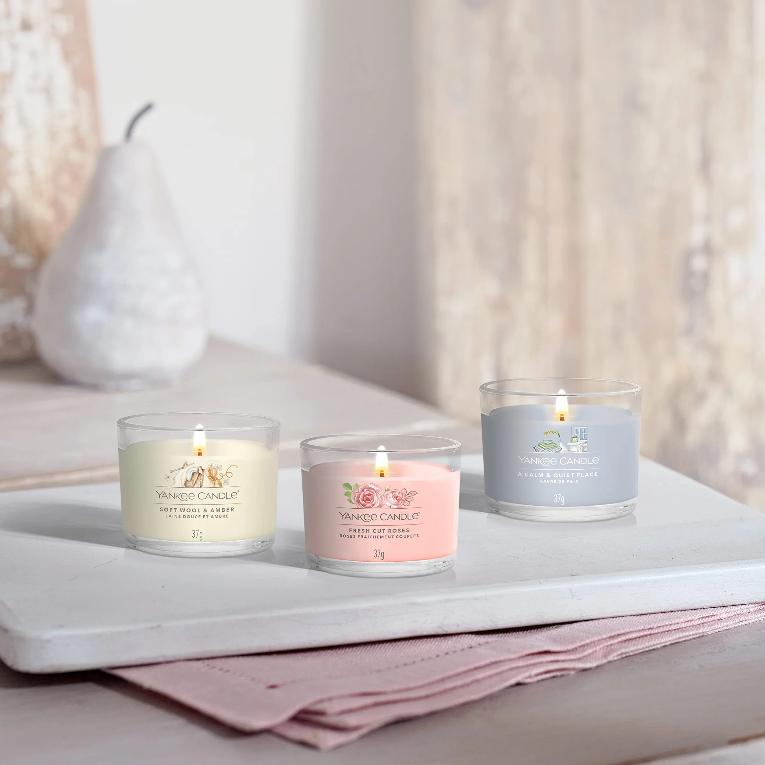 Yankee Candle Świece zapachowe zestaw upominkowy wotywne różami wosk sojowy 3 szt