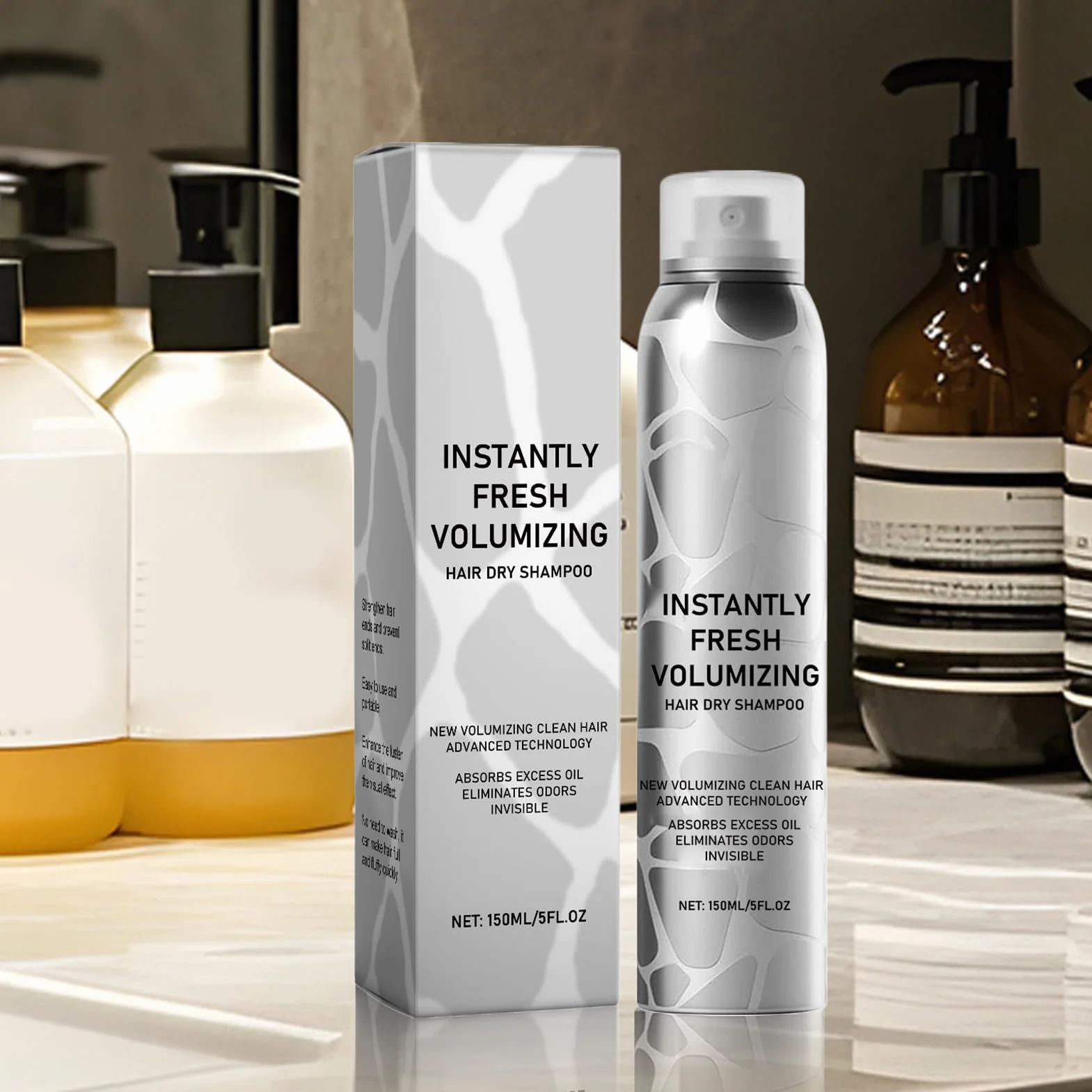 Volumizing Dry Shampoo w sprayu, odświeżający i nawilżający, suchy szampon, natychmiastowe zagęszczenie włosów, cieńszy szampon do włosów, do uzyskania odświeżającego, 150 ml