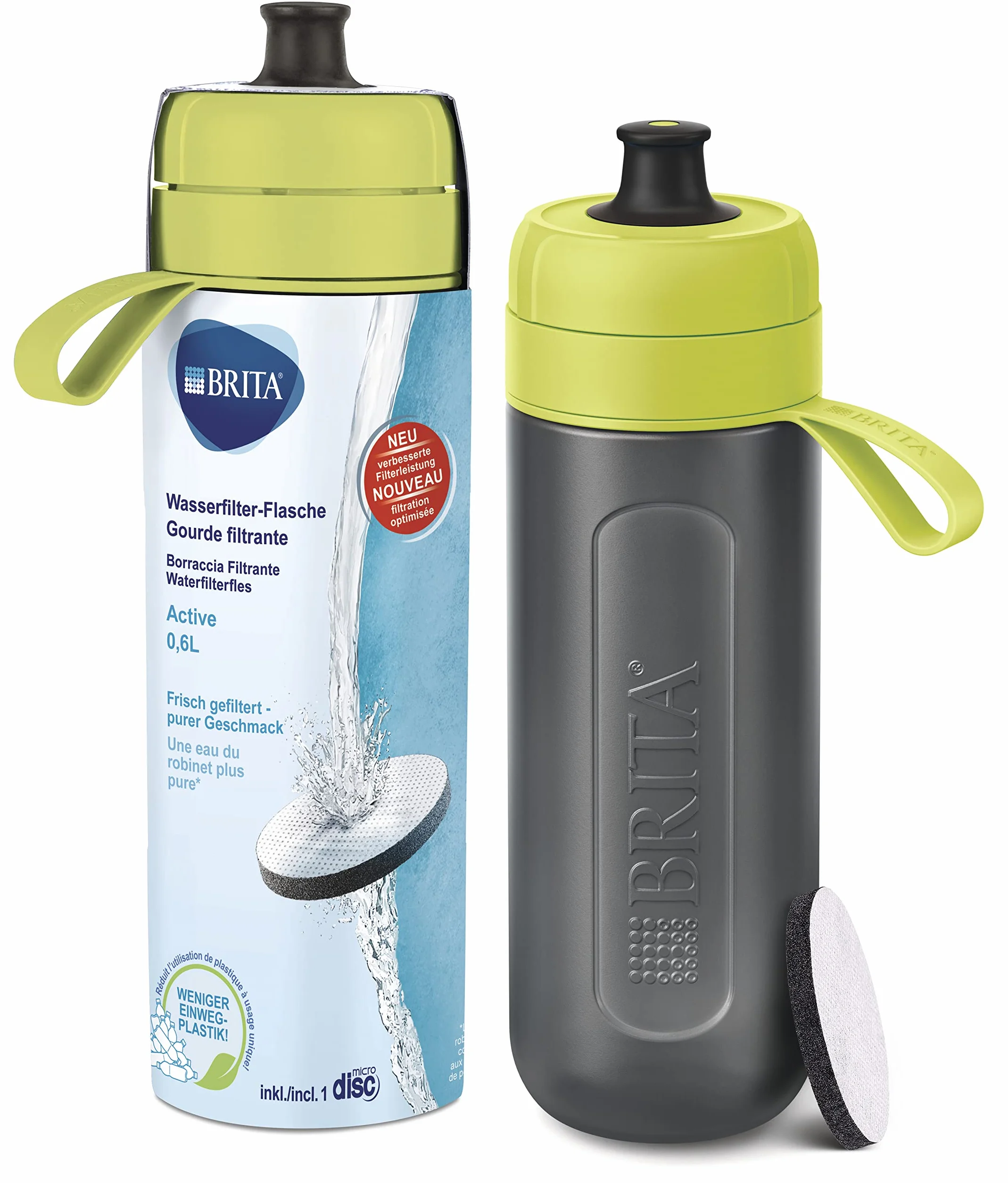 BRITA Active Limone Fill&Go butelka sportowa z filtrem na podróż, bez BPA, szczelna
