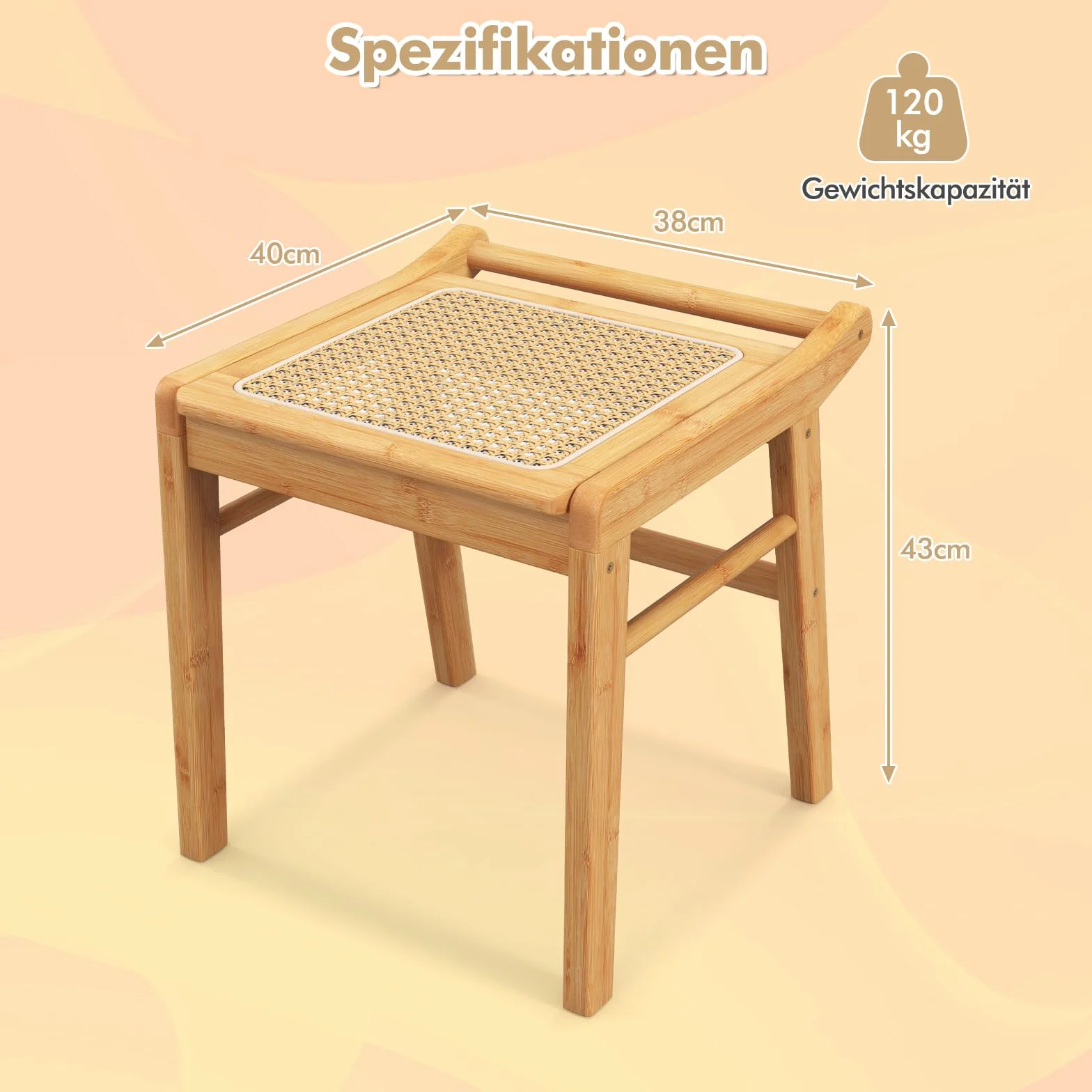 COSTWAY Taboret do siedzenia z bambusa, obciążenie do 120 kg, rattanowy, do garderoby