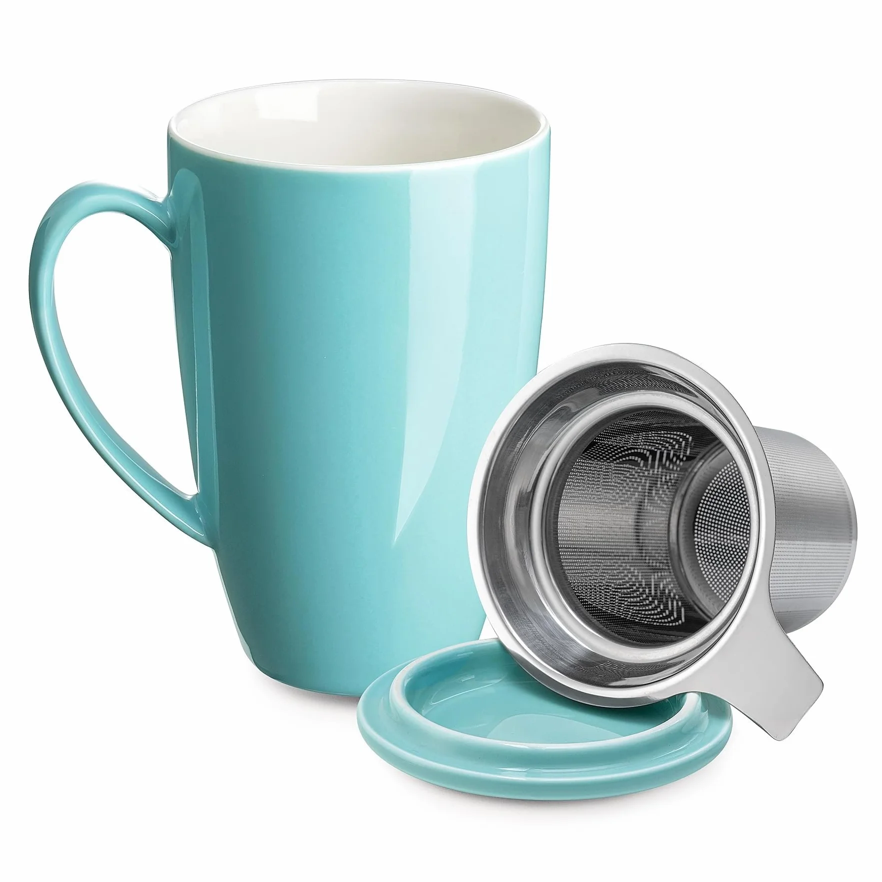Porcelanowa filiżanka do herbaty z zaparzaczem i pokrywką 450 ml