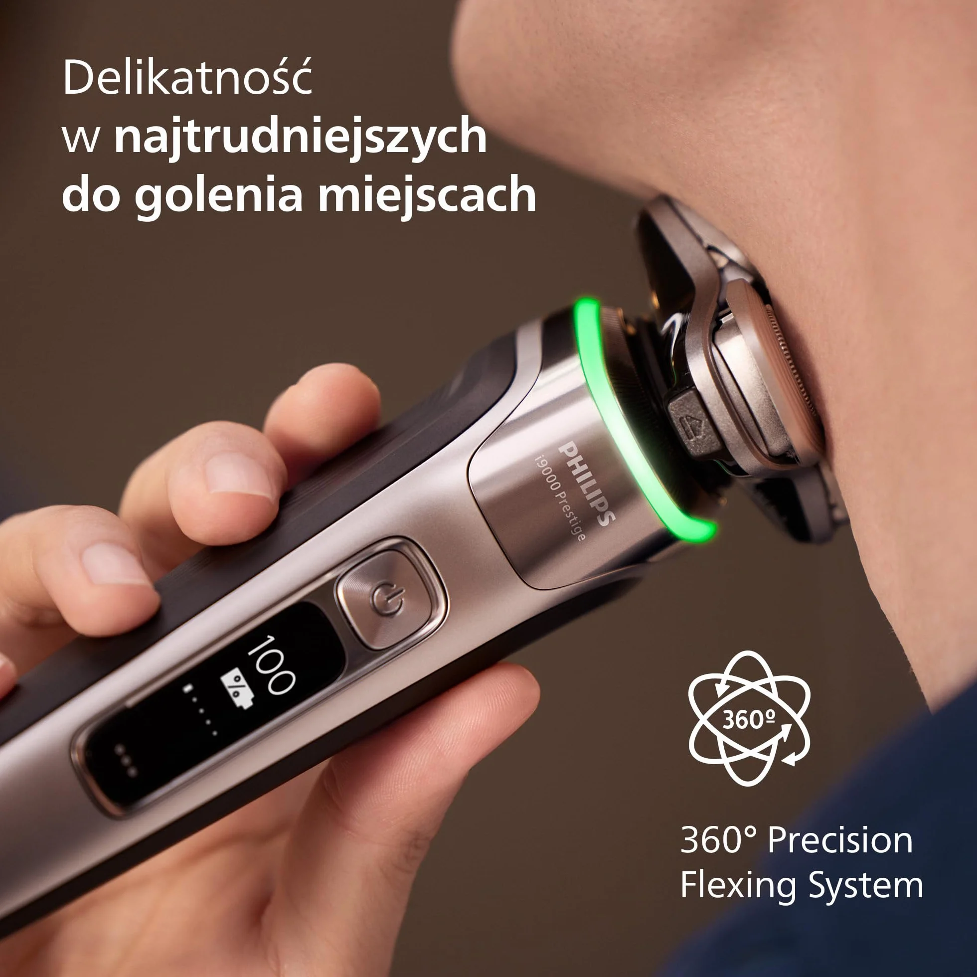 Philips Shaver i9000 Prestige, golarka elektryczna do golenia na sucho i mokro z technologią Skin IQ, System Triple Lift & Cut, podwójne ostrza SteelPrecision 360º, stylizator brody, Model XP9204/33