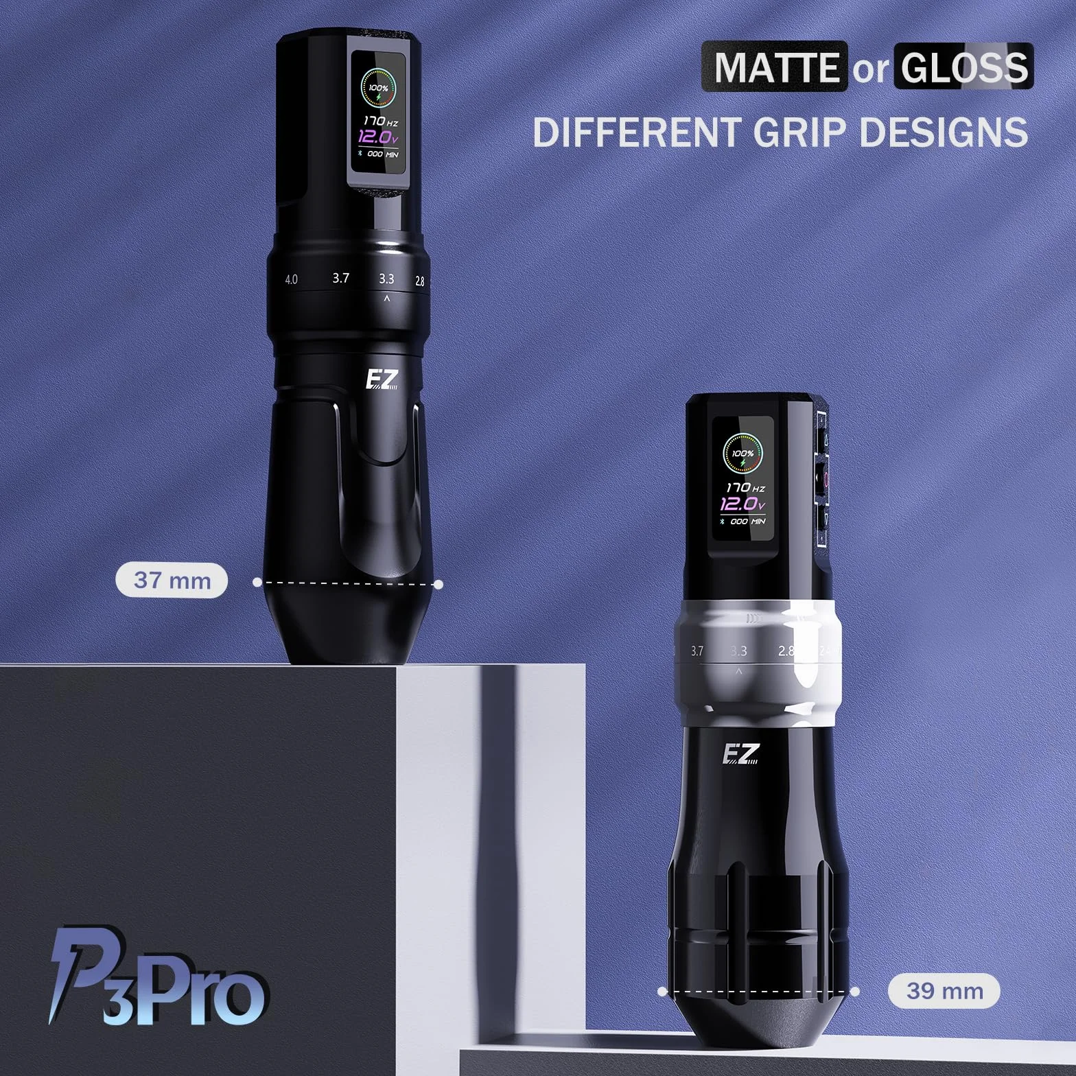EZ P3 Pro Bezprzewodowa Maszynka do Tatuażu - 6 Uderzenia 2.0, 2.4, 2.8, 3.3, 3.7, 4.2mm Bluetooth Długopis do Maszynki do Tatuażu z 1600mAh Zasilanie Bateryjne (Czarny Połysk)