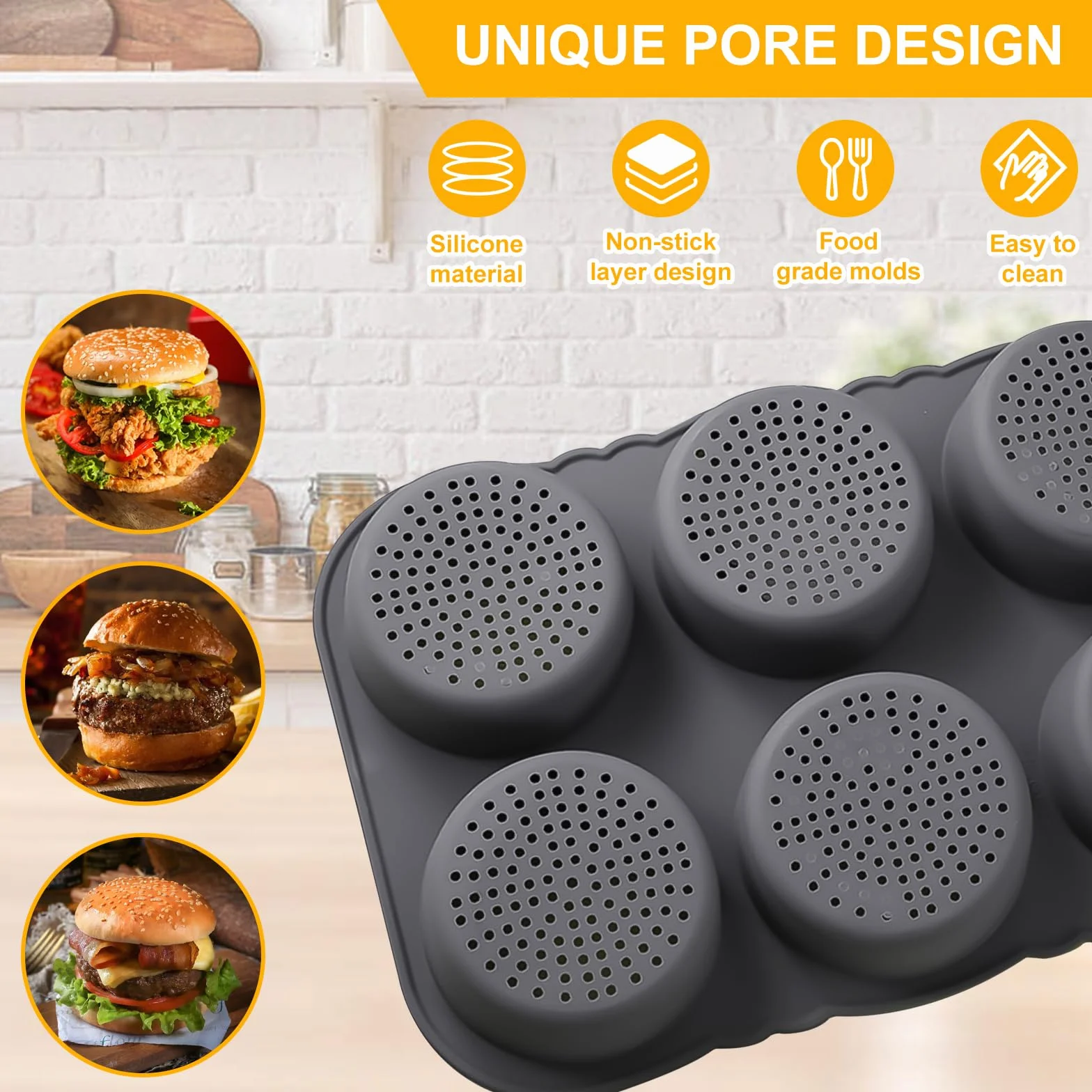 Silikonowa forma do pieczenia bułek burgerowych 10 cm perforowana 6 otworów