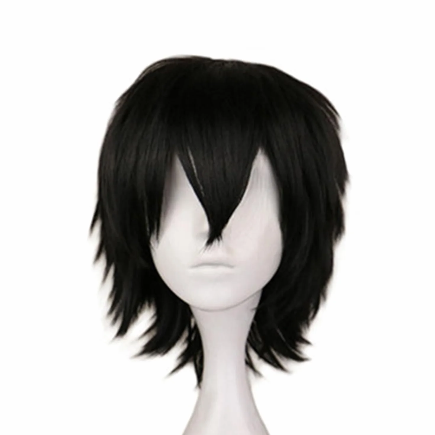 SKHAOVS Czarna Peruka Syntetyczna, Unisex Krótka dla Kobiet i Mężczyzn - Proste Włosy do Anime i Cosplay
