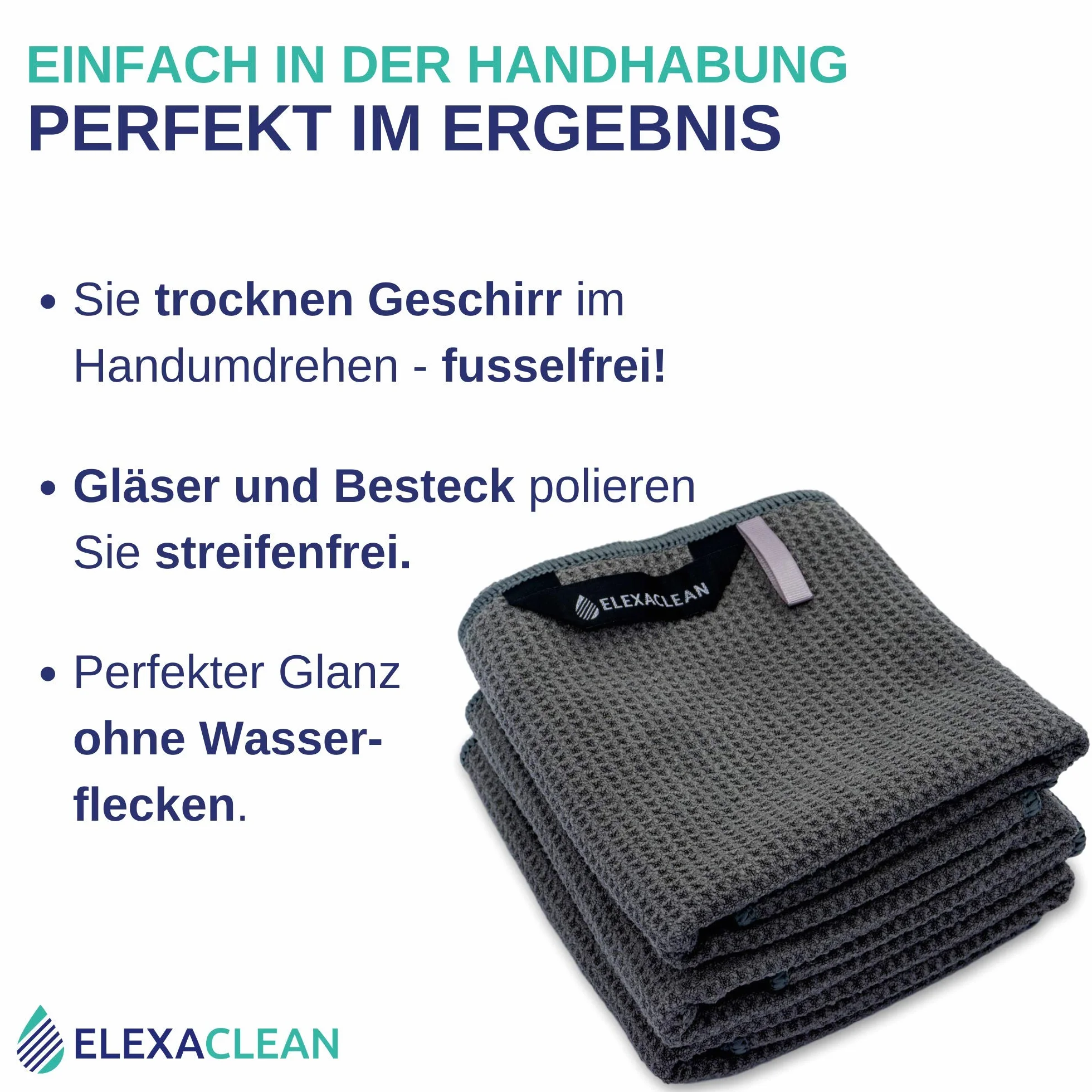 ELEXACLEAN ręczniki kuchenne z mikrofibry 68x42 cm antracyt ciemnoszary 3 szt.