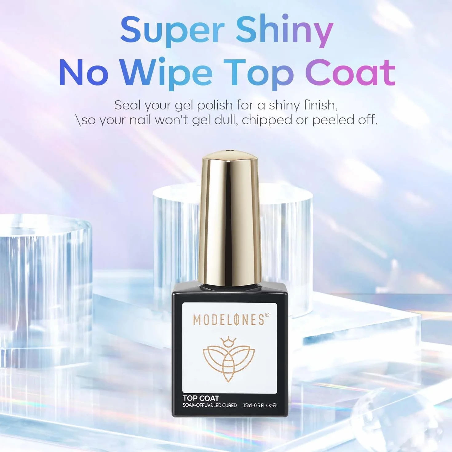 Modelones Top Coat Semi Permanent 15ML No Wipe Top Coat półtrwały żelowy lakier do paznokci UV/LED Ultra Gloss Finish Długotrwały
