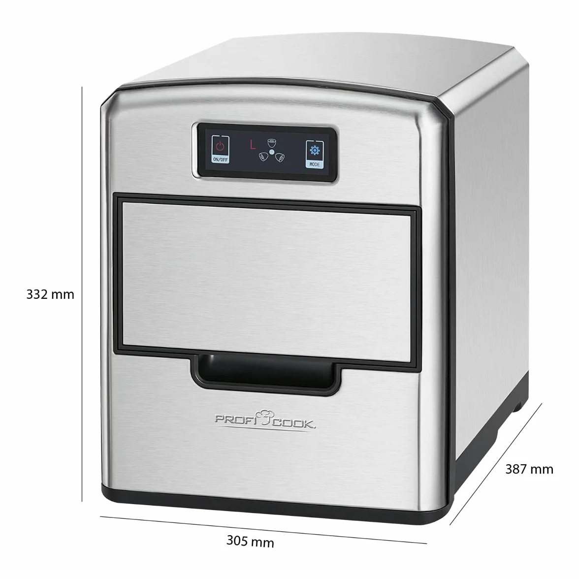 ProfiCook® PC-EWB1187 Elektryczna kostkarka do lodu do 10-15 kg / 24-godzinny czujnik dotykowy, zbiornik na wodę 1,7 l, kostka lodu w 10 minut, 3 rozmiary kostek lodu