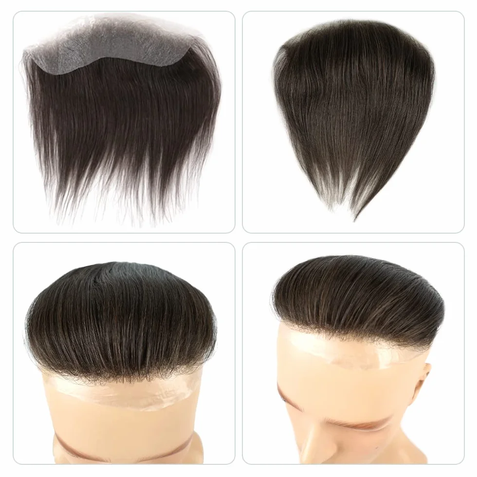 Lordhair Tupecik do wyrównania linii włosów, dla mężczyzn,, treska z przodu, tupecik w kształcie litery V, 100% naturalnych ludzkich włosów z cienką skórą PU zakrywającą męską łysinę