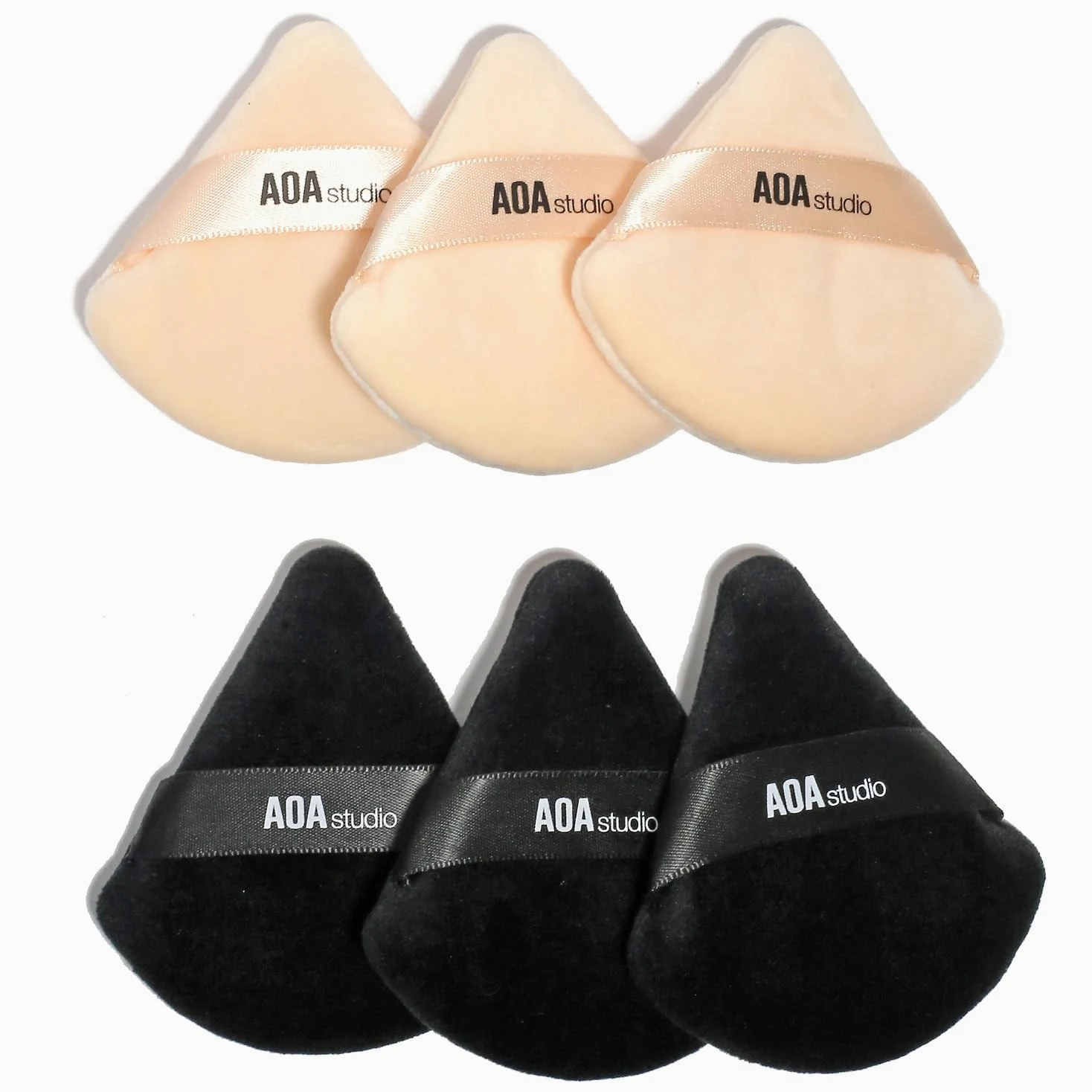 AOA Studio Velvet Puffs zestaw 6 luźnych pudru do ciała, welurowa gąbka do makijażu, podkład, zestaw gąbek do makijażu, narzędzia do makijażu, czarne, brzoskwiniowe