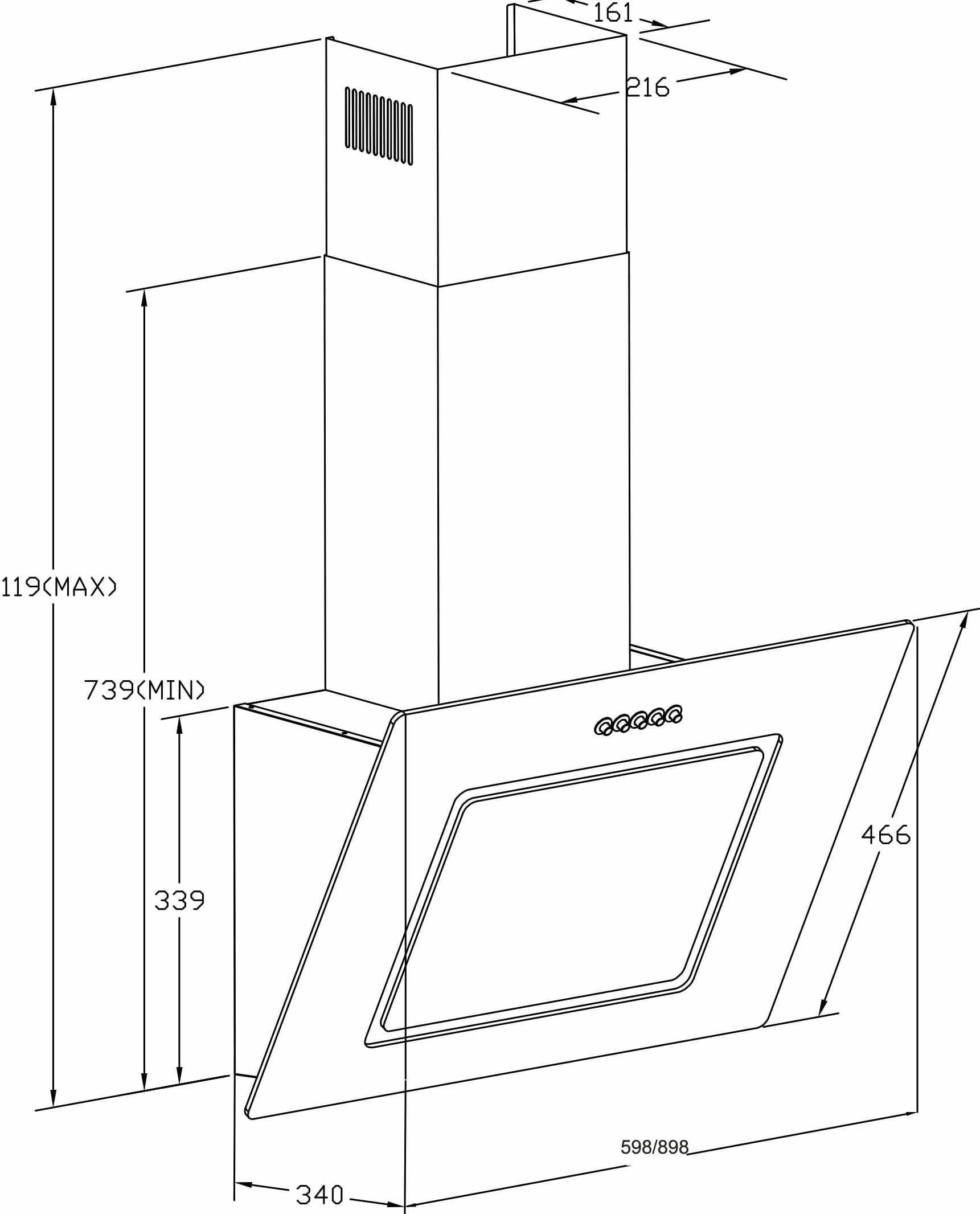 Respekta Okap kuchenny kominowy 90 cm CH2201090SBZ czarny 54-62 dB