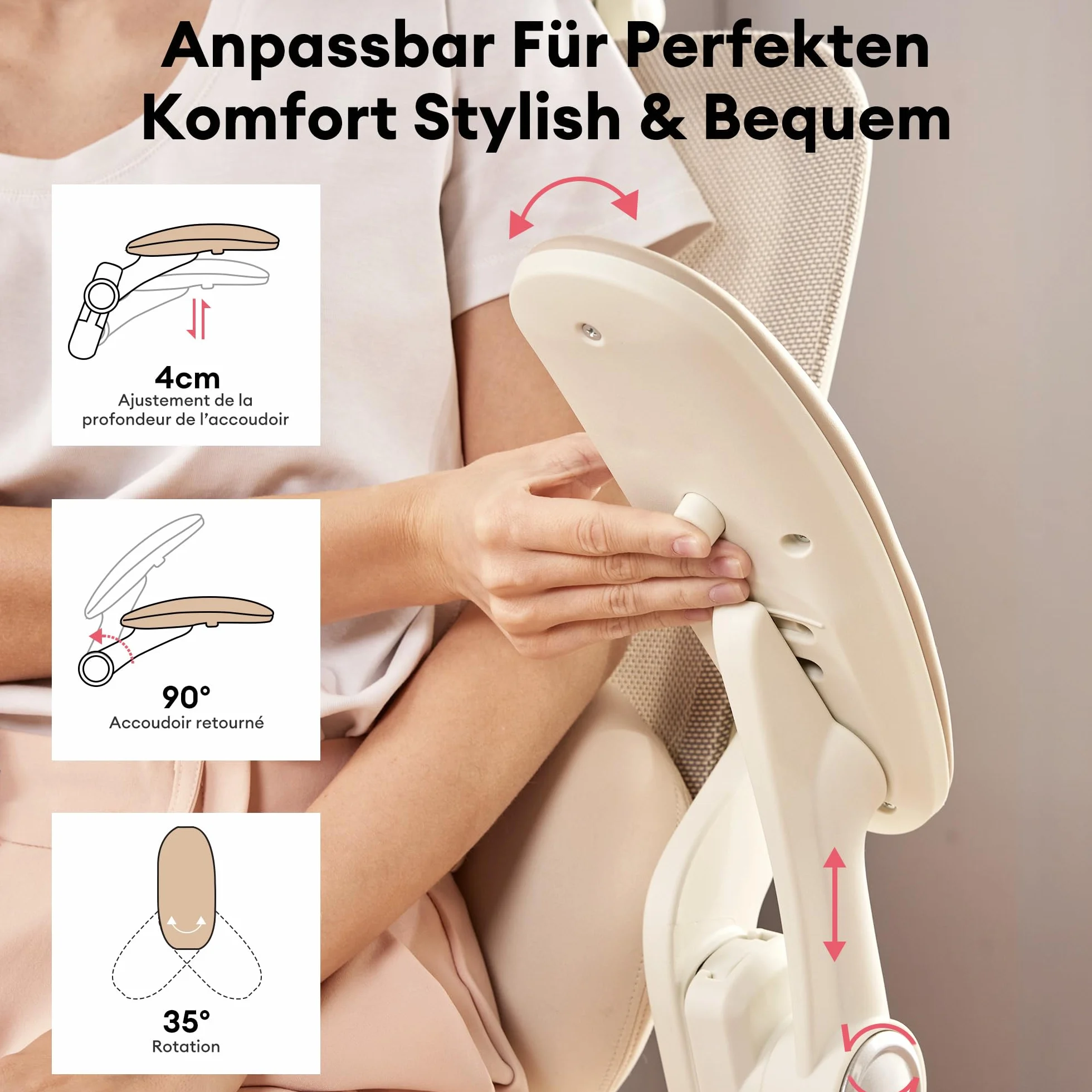 MUSSO E80 Muse FemmePosture™ Ergonomiczny fotel biurowy dla kobiet – nachylenie 135° i 3D podparcie lędźwiowe, 17 cm 4D podparcie głowy, wysuwana podpórka na nogi, regulacja głębokości i wysokości
