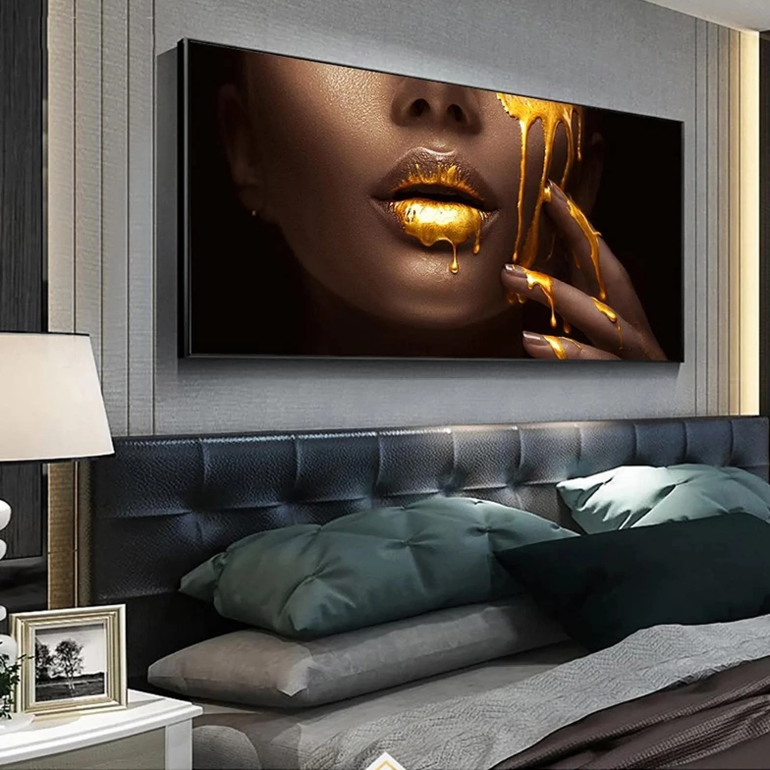 DUDLOO Złote usta łzy afrykańskie kobiety obrazy na płótnie sztuka ścienna dekoracja domu 80 x 160 cm