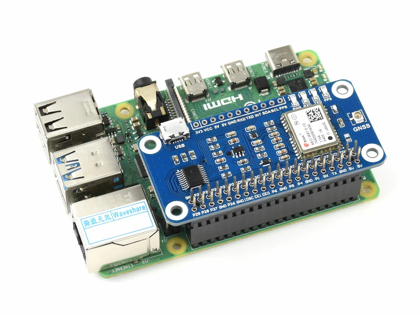 Waveshare NEO-M8T GNSS Timing HAT for Raspberry Pi Multi-Constellation Receiver Support Single-Satellite Timing Feature