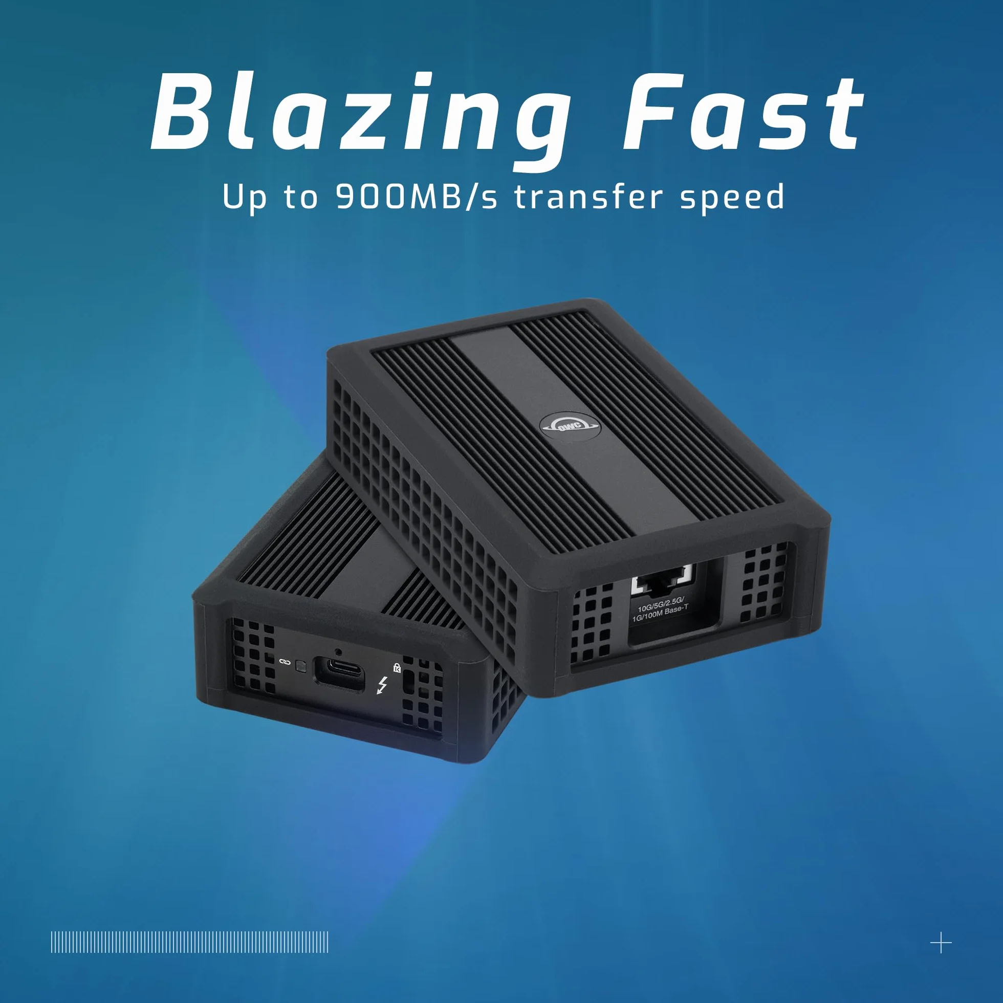OWC Adapter Ethernet Thunderbolt 4 10G, do szybkich połączeń sieciowych, port RJ45 obsługuje 10 Gb/s, 5 Gb/s, 2,5 Gb/s, 1 Gb/s i 100 Mb/s Base-T, kompatybilny z portami hosta Thunderbolt 4