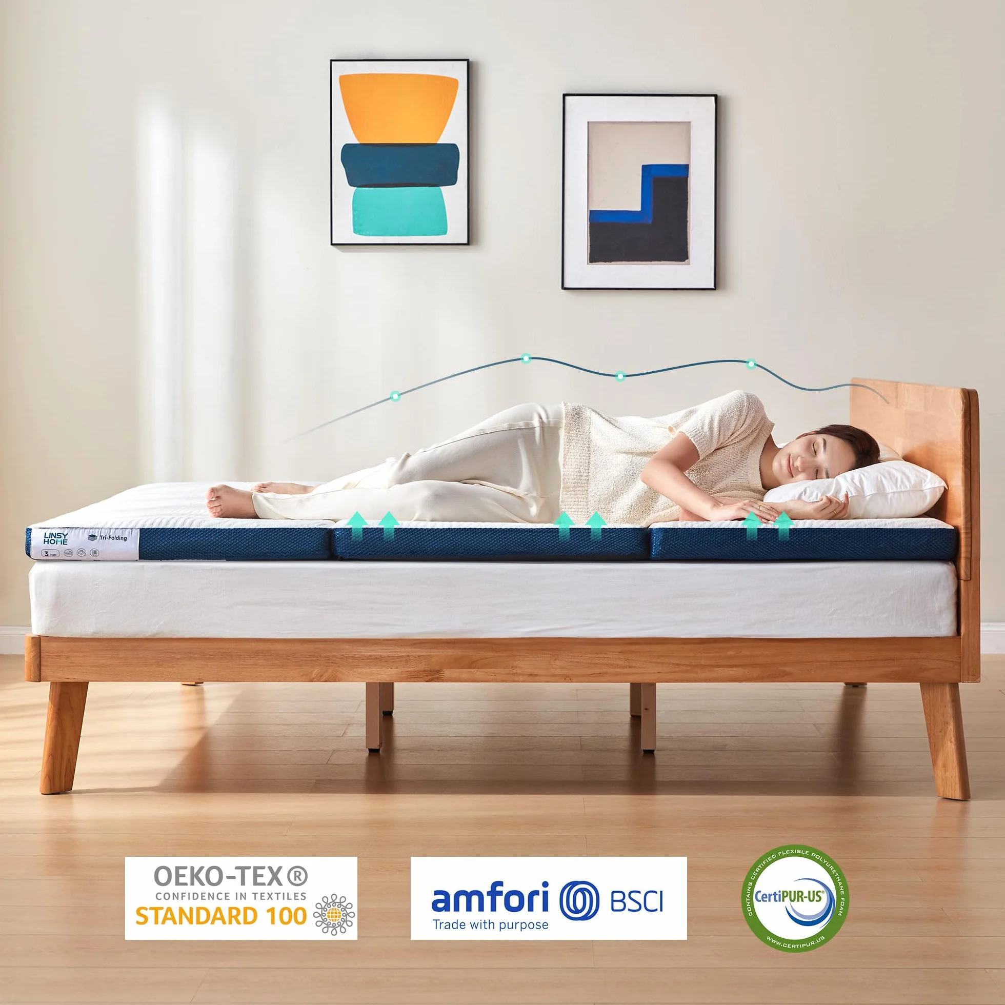 LINSY HOME Składany materac 160 x 200 cm z wyjątkowo wodoodporną poszewką, 7,5 cm materac Tencel Trifold, materac z pianki z pamięcią kształtu, składany, przenośny, łatwy do przechowywania, sofa do