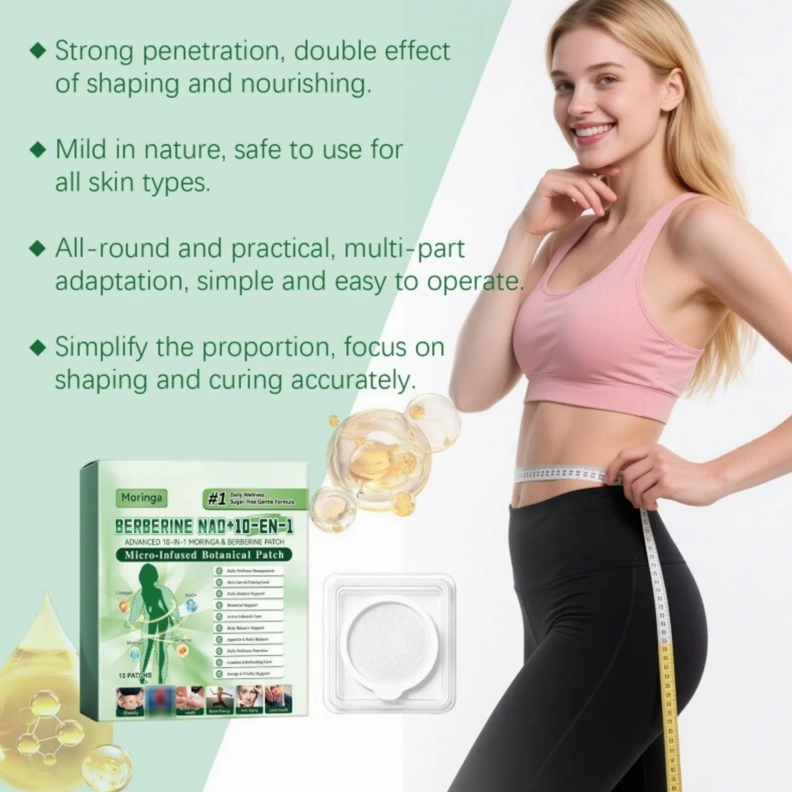 Moringa x Berberine 10 w 1, plaster odchudzający Nano Microneedle | Naturalne składniki, łatwe w aplikacji, niewidoczne pod ubraniem, idealne dla mężczyzn i kobiet