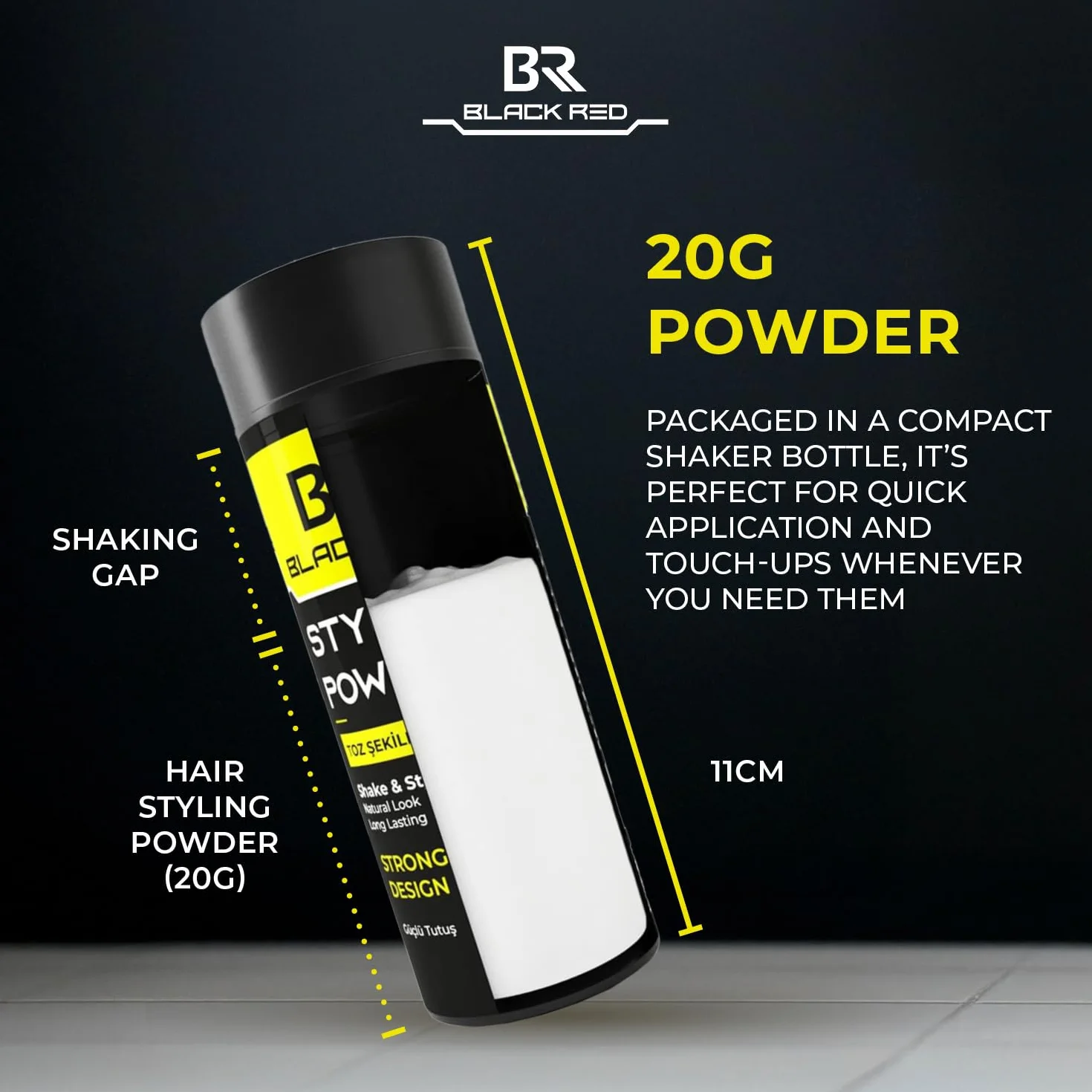 black red Teksturyzujący puder do stylizacji włosów, 20 g: (Strong Touch Design) Strong Touch with Our Special Formula for Men and Women