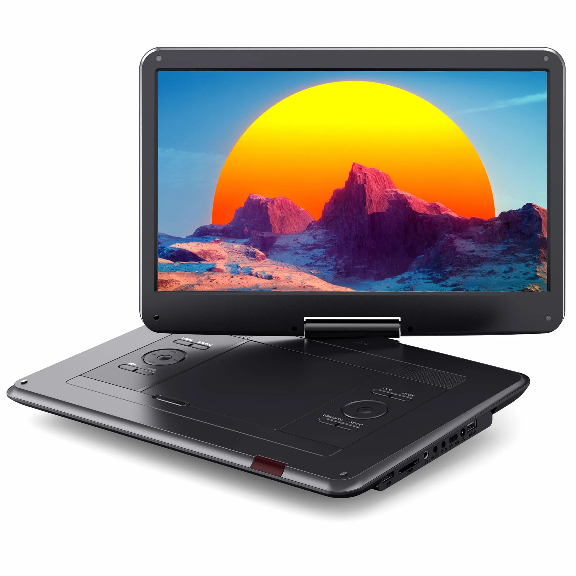 WOLFANG 17,5" Przenośny Odtwarzacz DVD z 15,6" Dużym Wyświetlaczem HD, Akumulatorem 5000mAh, Bez Ograniczeń Regionalnych, Dwoma Głośnikami Stereo, Obsługą USB/SD/Synchronizacji TV/Ekranu Projektora