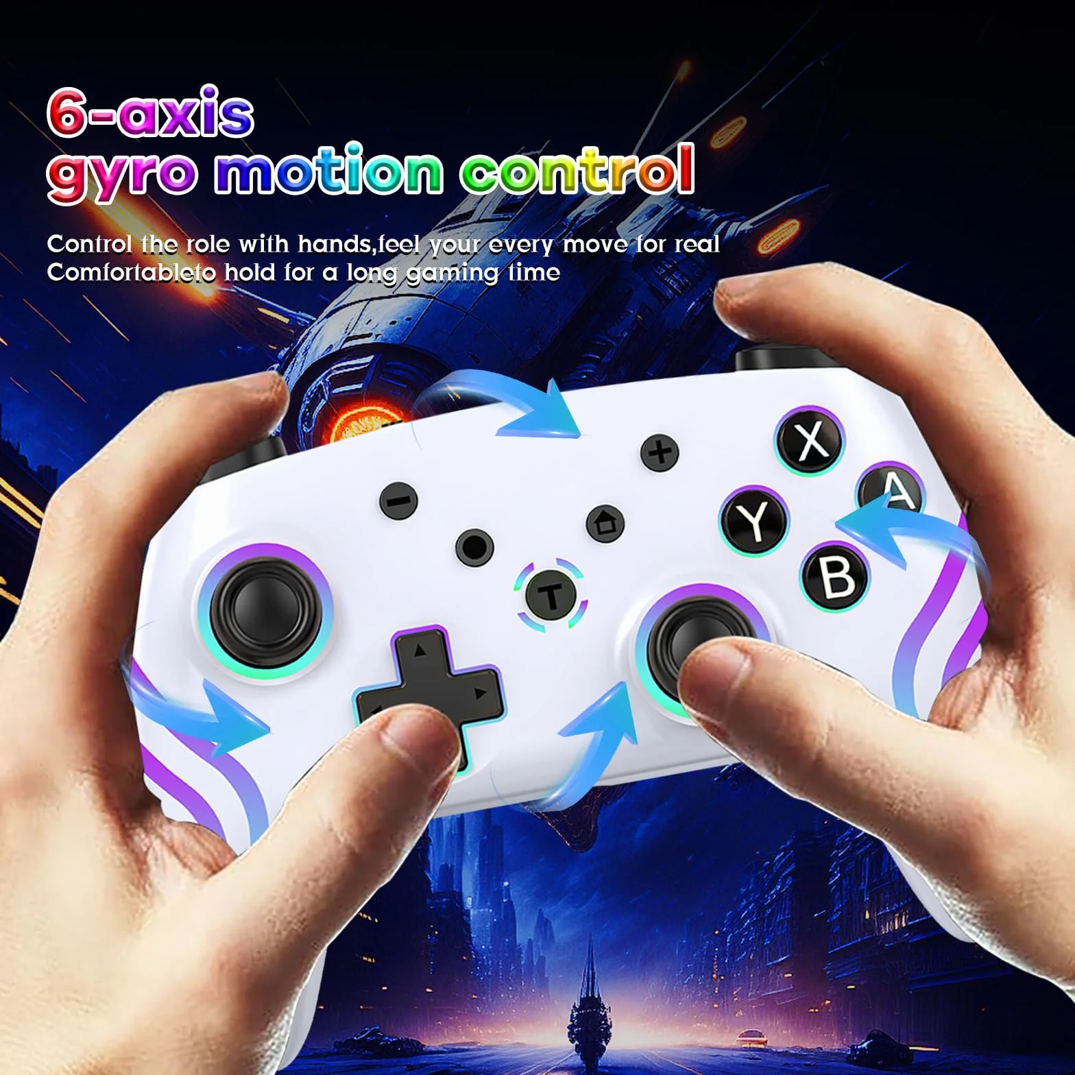 Kontroler przełączników, zmienne światła RGB, kontroler Switch Pro z budzikiem/precyzyjnym joystickiem, 6-osiowy żyroskop, podwójny wstrząs/turbo, kontroler bezprzewodowy do przełącznika /