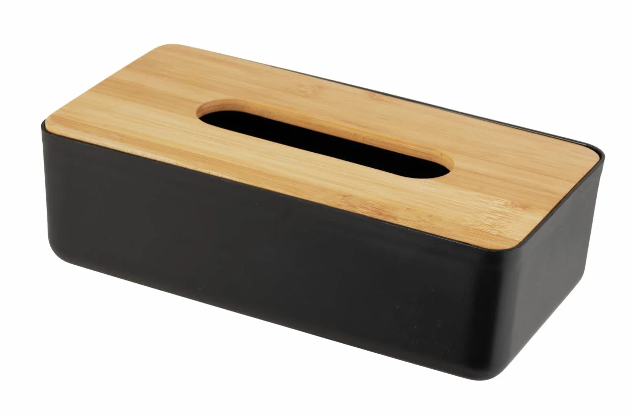 WENKO Rotello chusteczki kosmetyczne plastikowa pokrywa bambusowa 24 x 7,5 x 12,7 cm czarne/kolor naturalny