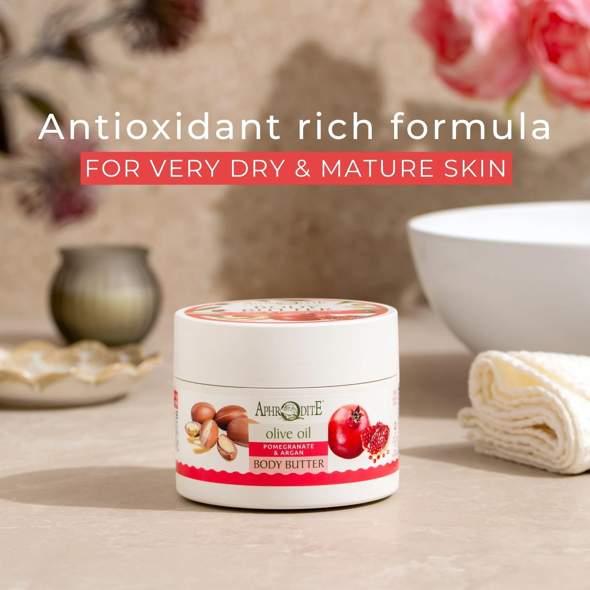 Regenerujace maslo do ciala Aphrodite z arganem i granatem - maslo przeciwzmarszczkowe z organiczna oliwa z oliwek przywracajace nawilzenie (200 ml)