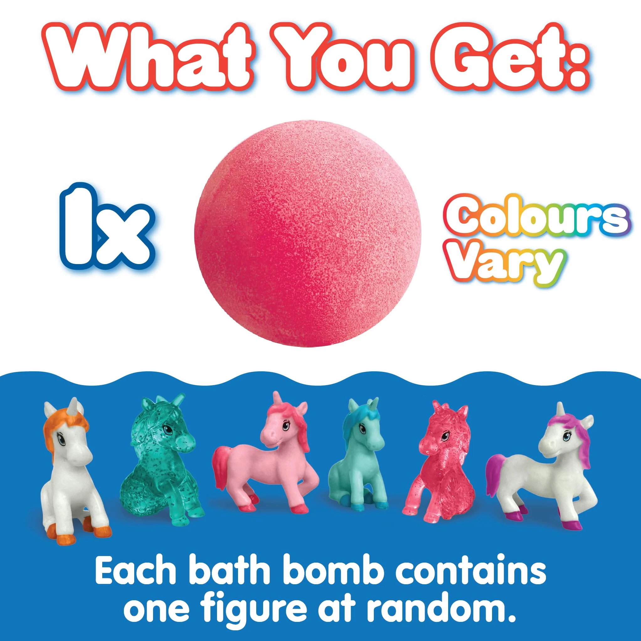 ZIMPLI - Large Unicorn Surprise Bath Bomb, 1 z 6 zabawek‑jednorożców do zebrania, 1 zabawka w każdej kuli Baff Bombz, kolekcjonerska zabawka do kąpieli dla dzieci