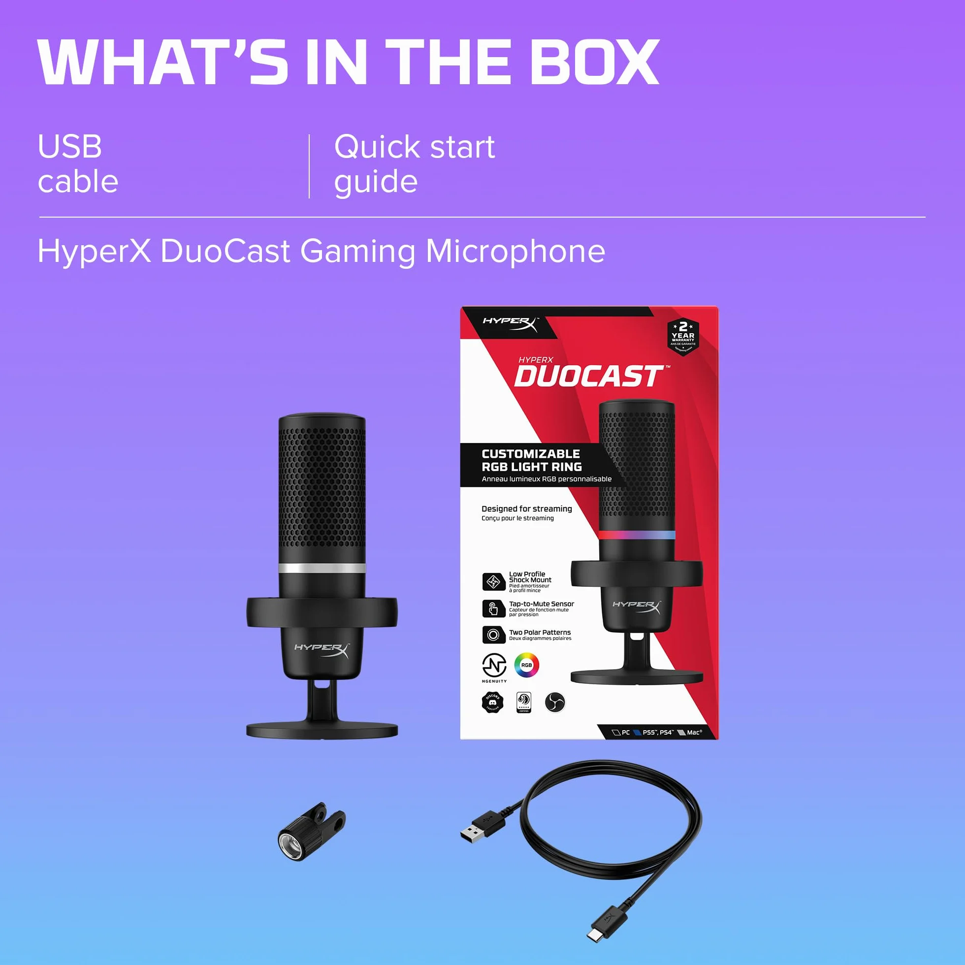 Hyperx Duocast 4P5E2AA Mikrofon, Czarny, ‎13 x 11 x 23 cm; 720 g