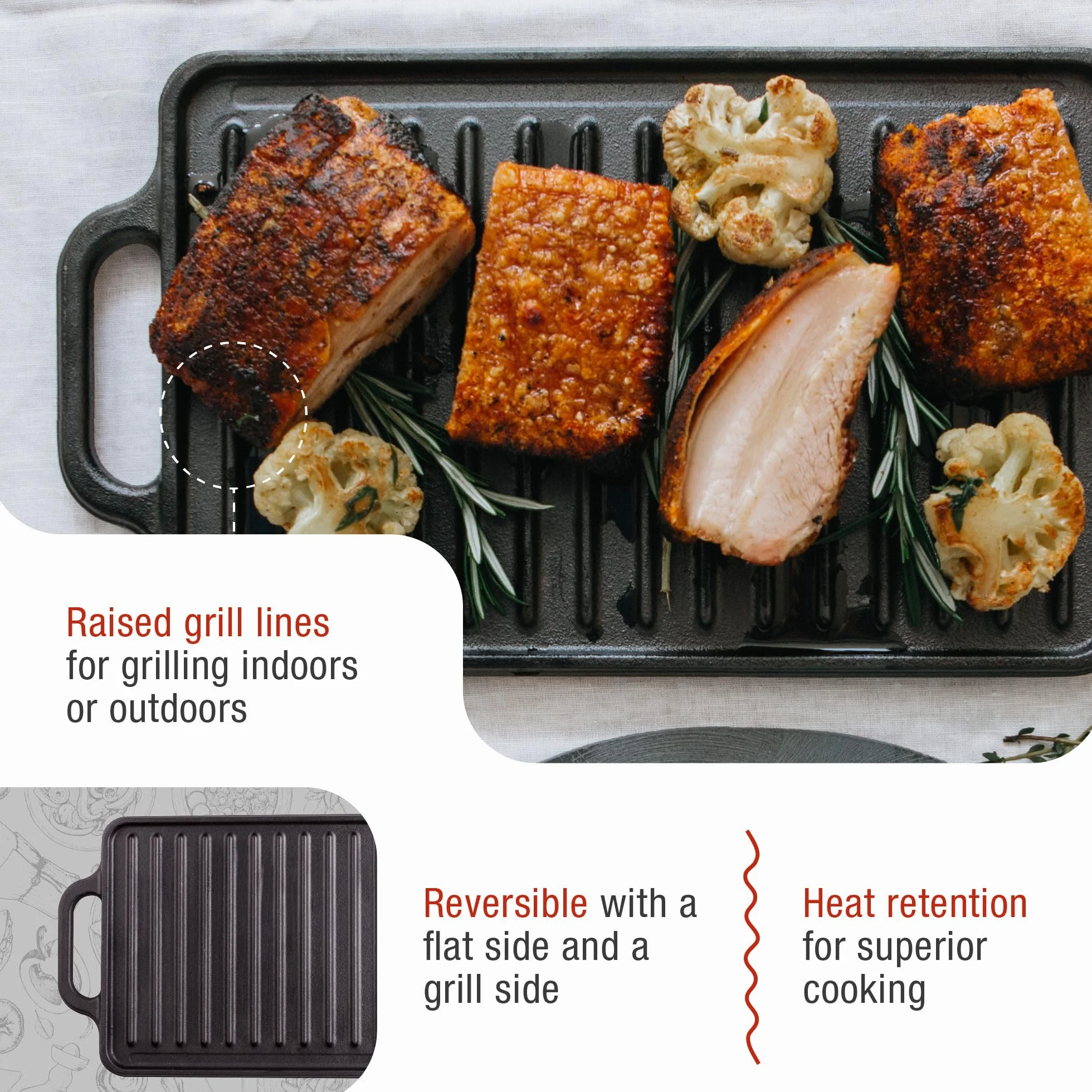 VICTORIA Żelazko do gotowania żeliwne emaliowane podwójne odwracalne grille 33 x 21 cm