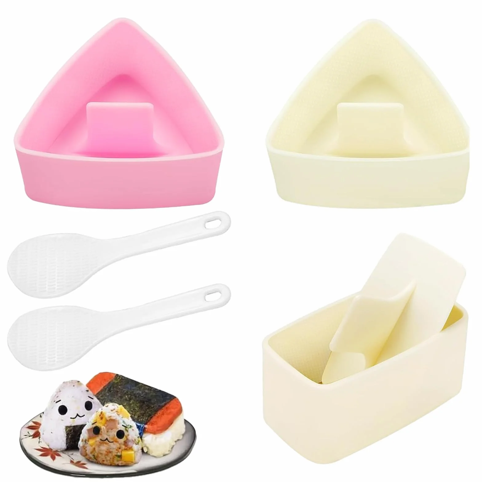 Zestaw foremek do sushi Onigiri, nieprzywierające, trójkątne i kwadratowe, do kulek ryżowych