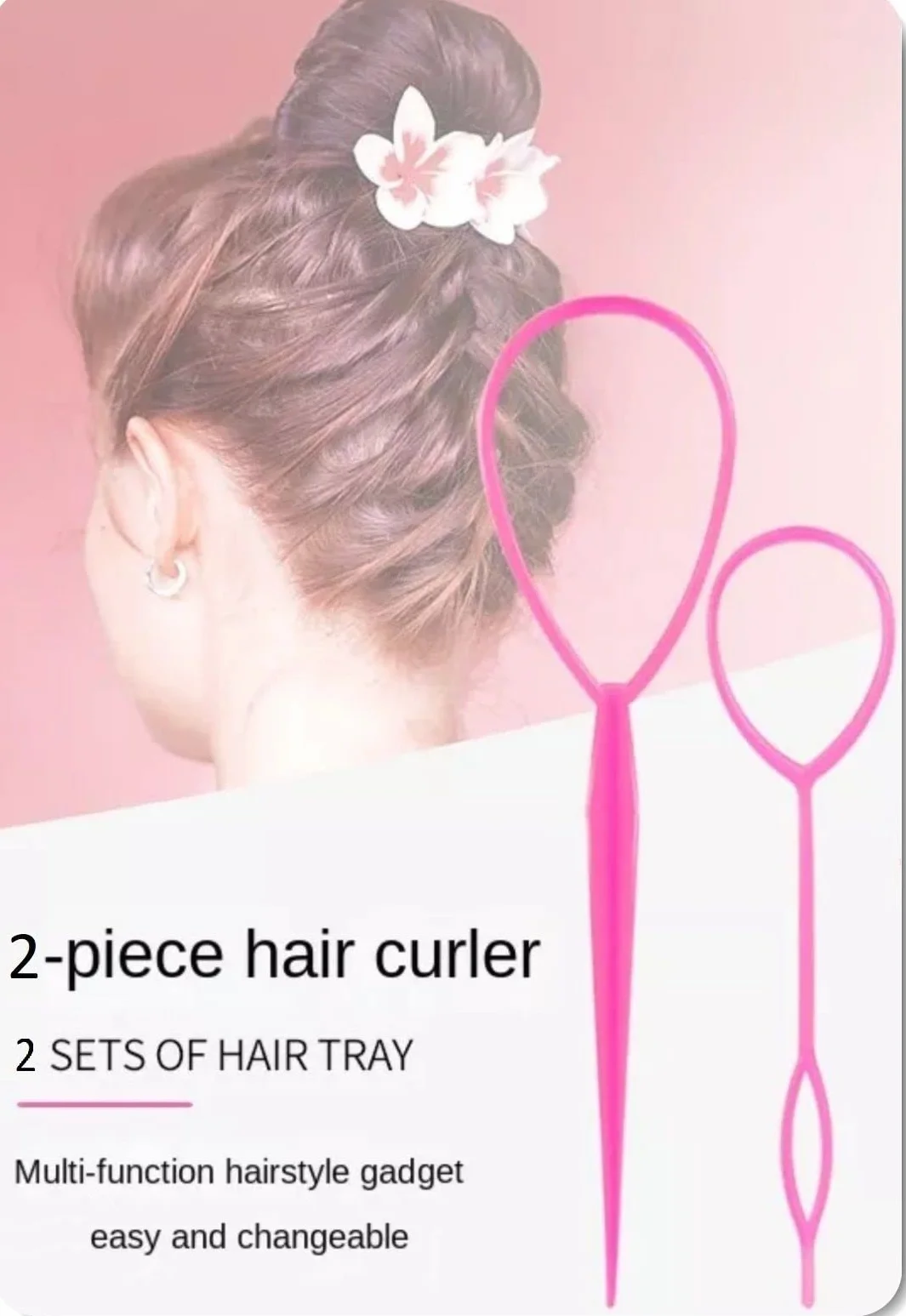2-częściowy zestaw Hair Twister – kok lub topsytail stylizacja w kilka sekund, dla kobiet – zestaw wspomagający fryzurę wraz z samouczkiem wideo (różowy)