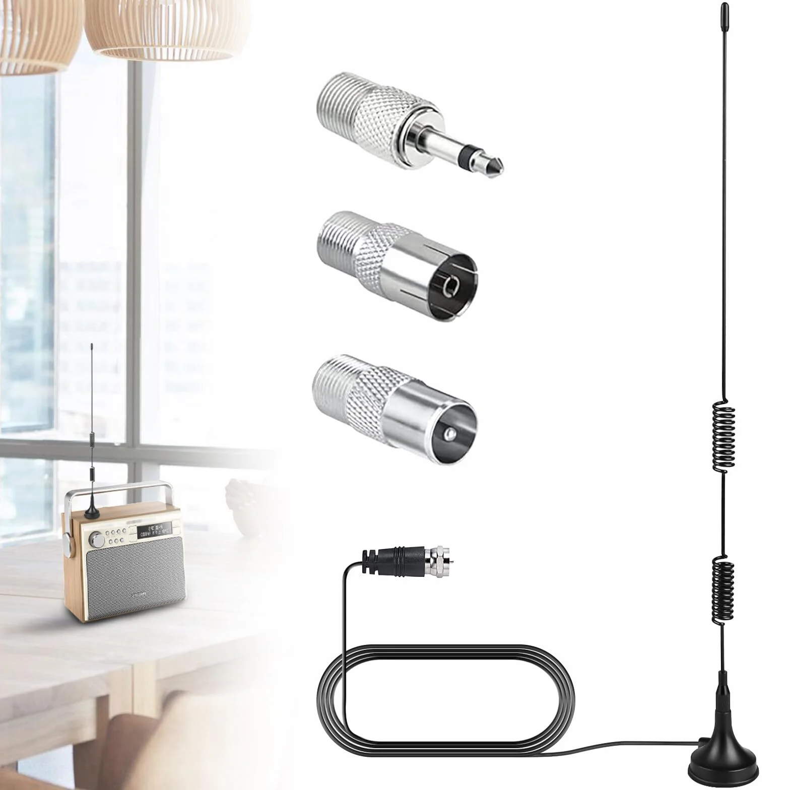 Aicharynic DAB Radio FM z anteną, podstawa magnetyczna, 3 m, cyfrowy przedłużacz stereo audio i wideo, odbiornik kina domowego